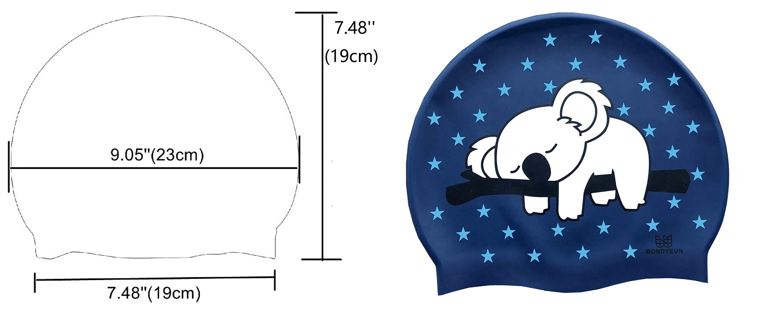 **BONDYUEN Silicone Swim Cap for Kids, Boys, Girls, Men & Women - Fun Cute Design Patterns for Short & Medium Hair - Ideal for Swimming Lessons, Pool Parties & Water Sports**