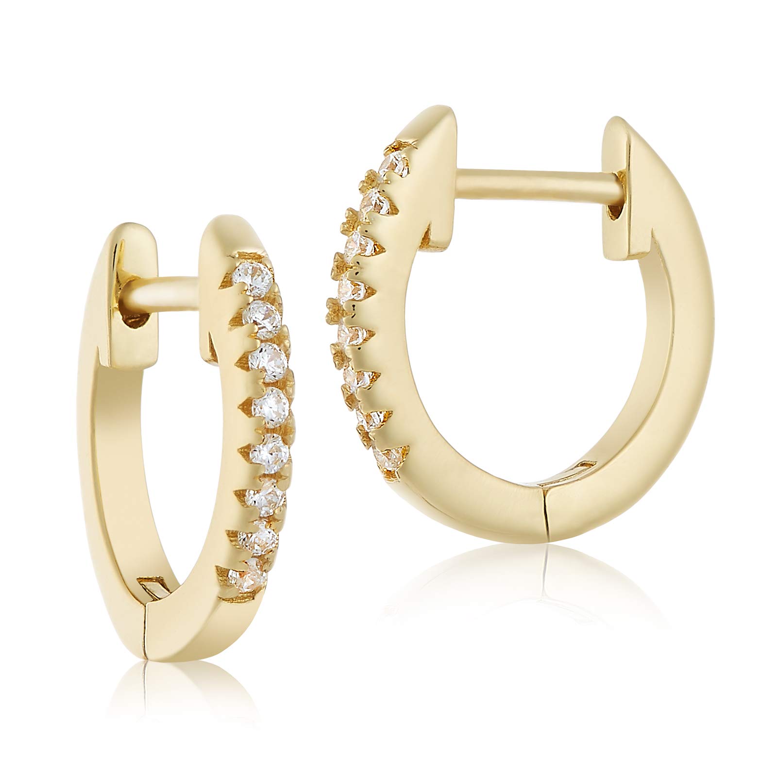 Lusoro 925 Sterling Silver Single Row AAA Cubic Zirconia Pave Huggie Hoop Earrings for Women - Elegant Everyday Jewelry for Work, Date Night & Special Occasions