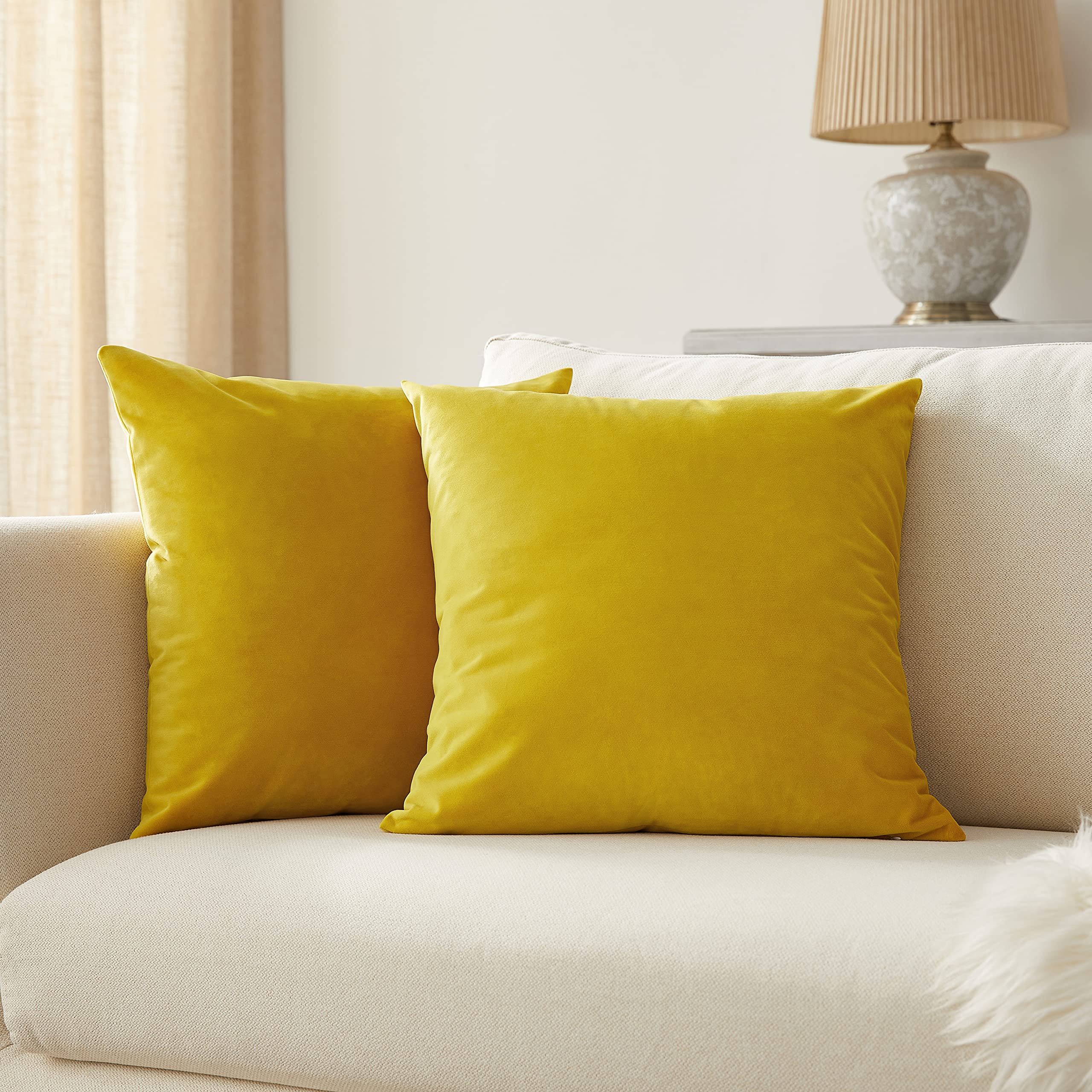 2 Pack Yellow Velvet Pillow Covers 20x20 Inches - Soft Decorative Throw Pillow Cases for Sofa, Couch, Bedroom Decor | Perfect for Living Room, Bedroom & Home Styling