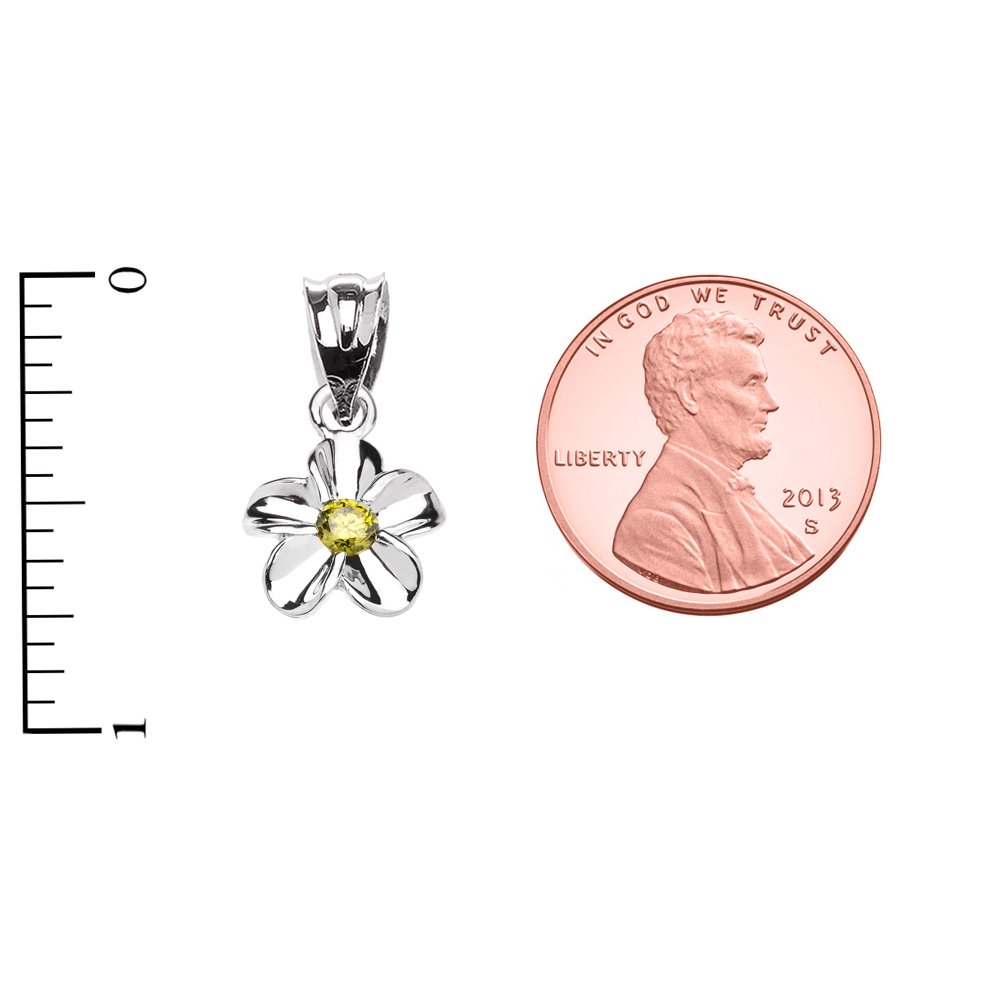 10k White Gold Hawaiian Plumeria Peridot Charm Pendant Necklace for Women - Elegant Floral Jewelry Gift for Birthday, Anniversary & Special Occasions