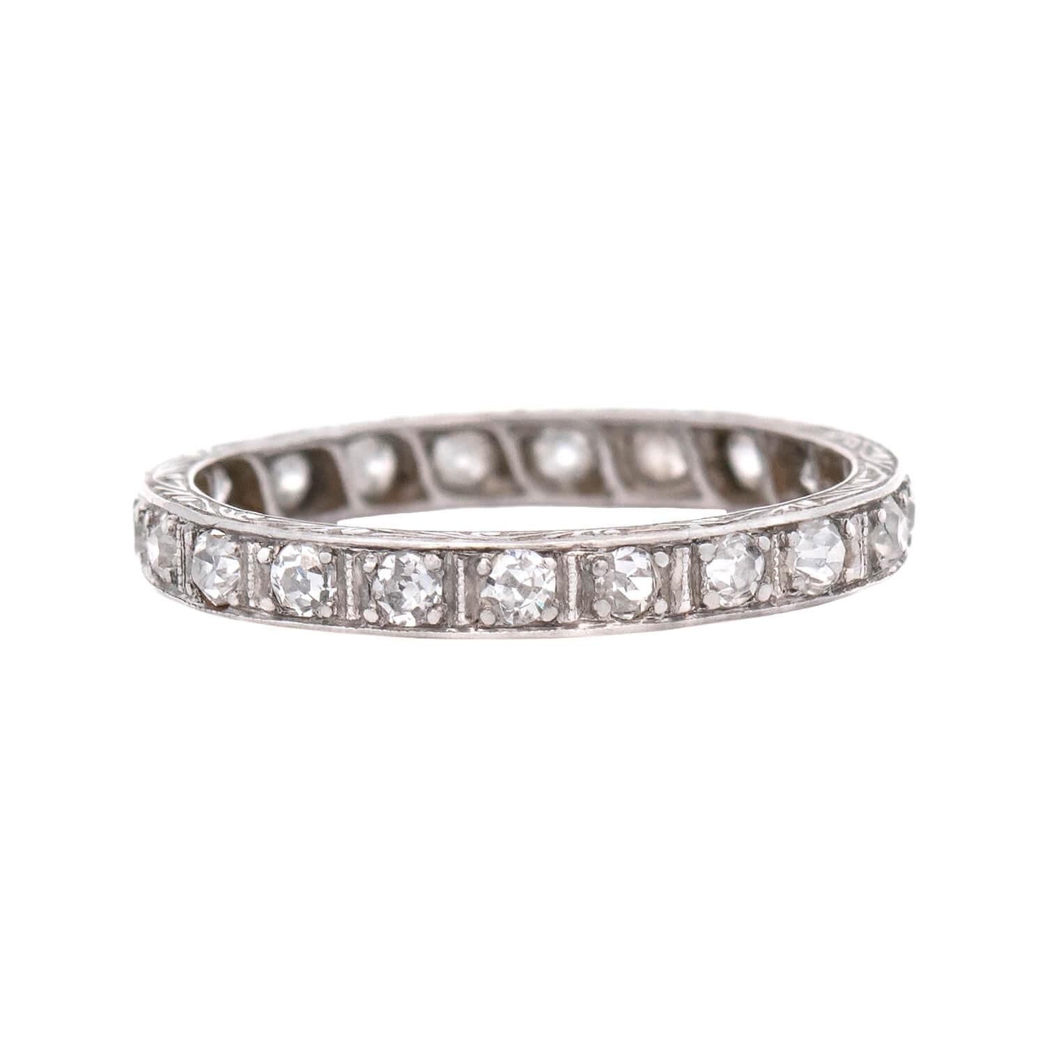 Edwardian Platinum Diamond Eternity Band - Vintage Wedding Ring for Women, 2mm Wide Platinum Diamond Band, Round Cut Diamond Engagement Ring for Anniversary, Proposal & Special Occasions
