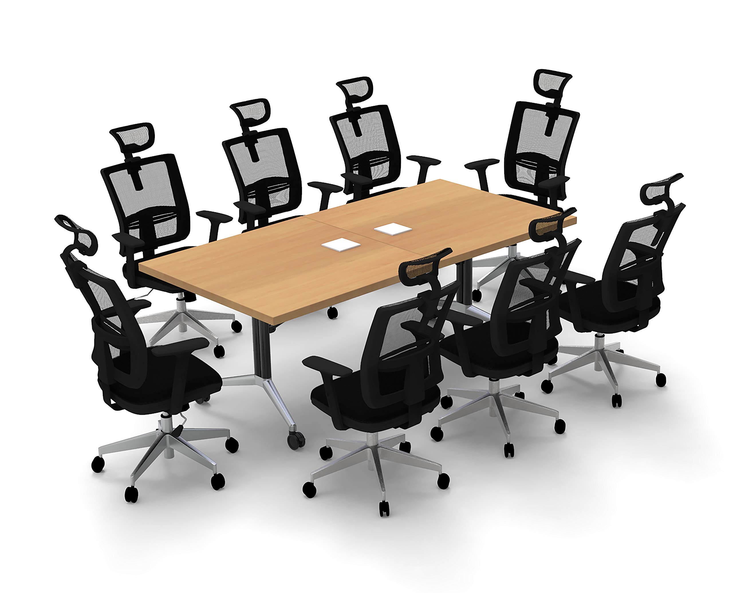 8-Person Conference Table Set with Seating - Beech X-Thick Top & Chrome Base for Office Meetings