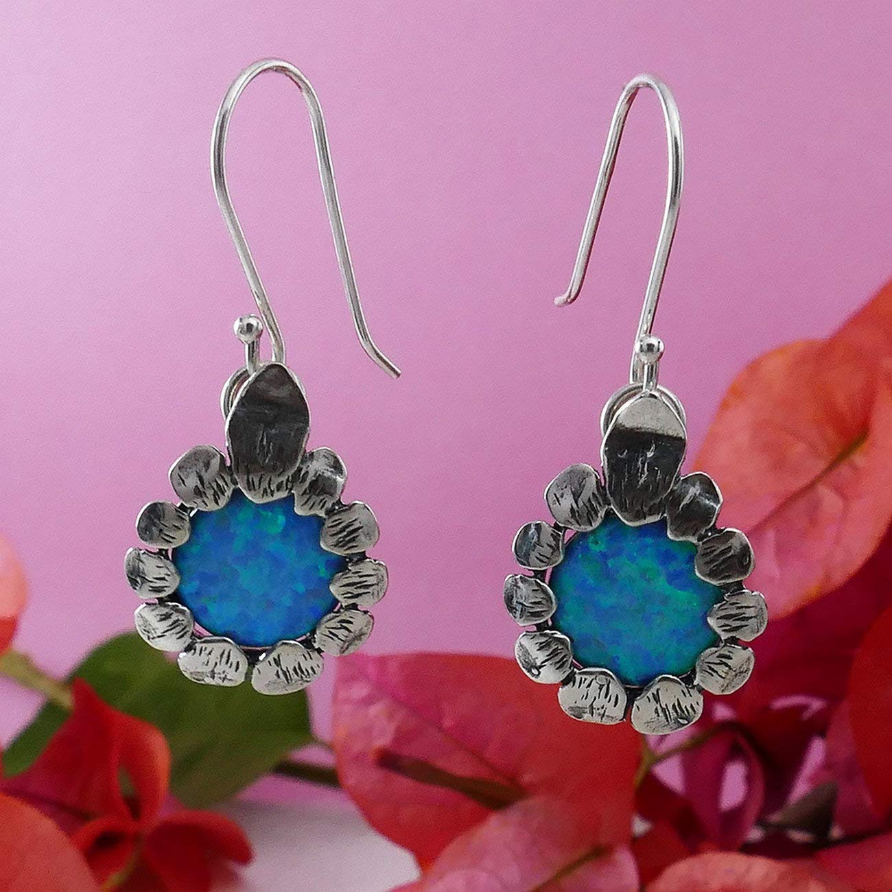 Elegant 2.2 Carat Blue Opal Sterling Silver Dangle Earrings for Women | 925 Silver Jewelry | Perfect for Parties, Weddings & Special Occasions