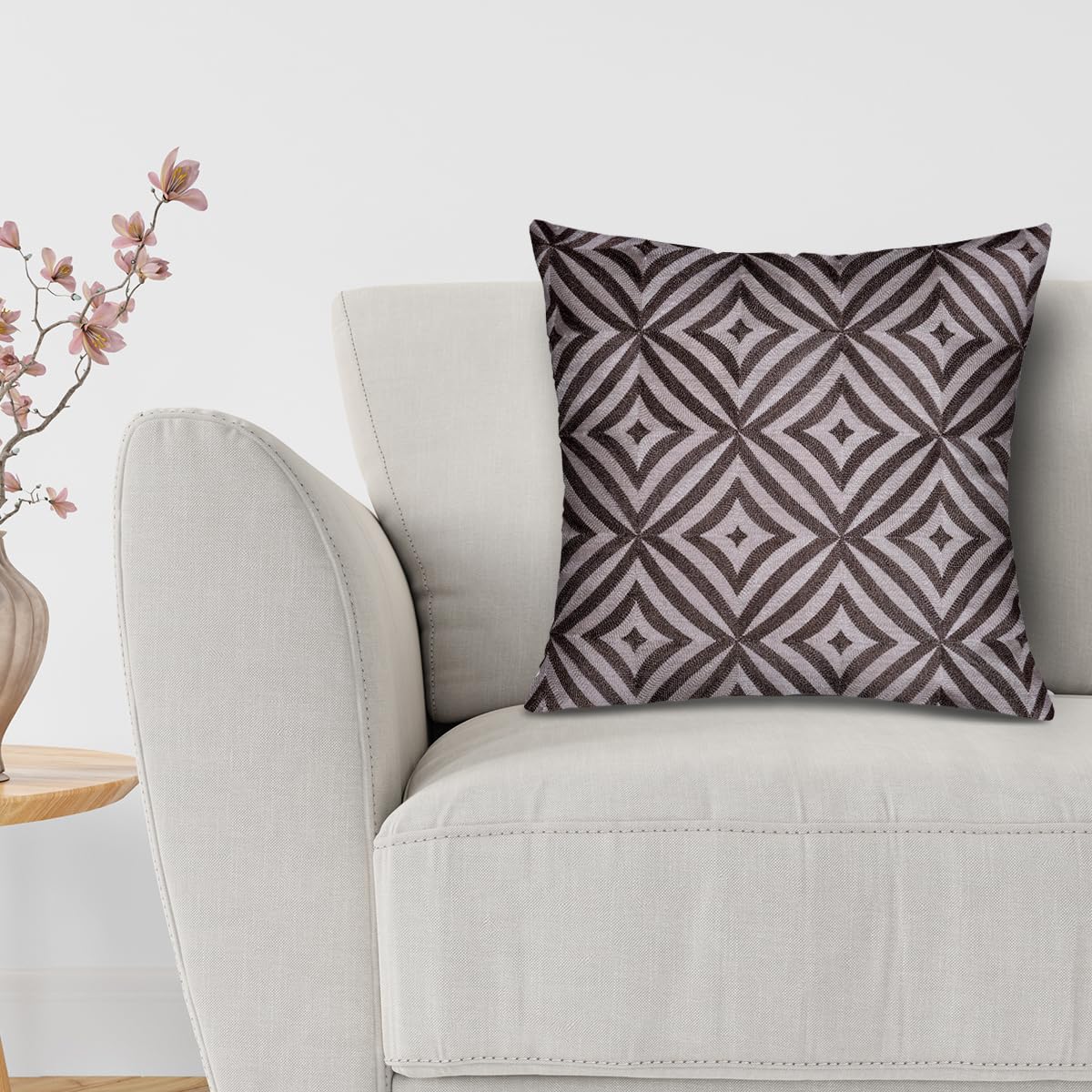 Decozen Embroidered Zipper Throw Pillow Covers 20x20 Inches - Soft Decorative Pillow Cases for Sofa, Couch, Bed, Living Room & Bedroom - Home & Office Decor in Beige Brown - Perfect for Cozy Reading Nooks & Accent Seating Areas