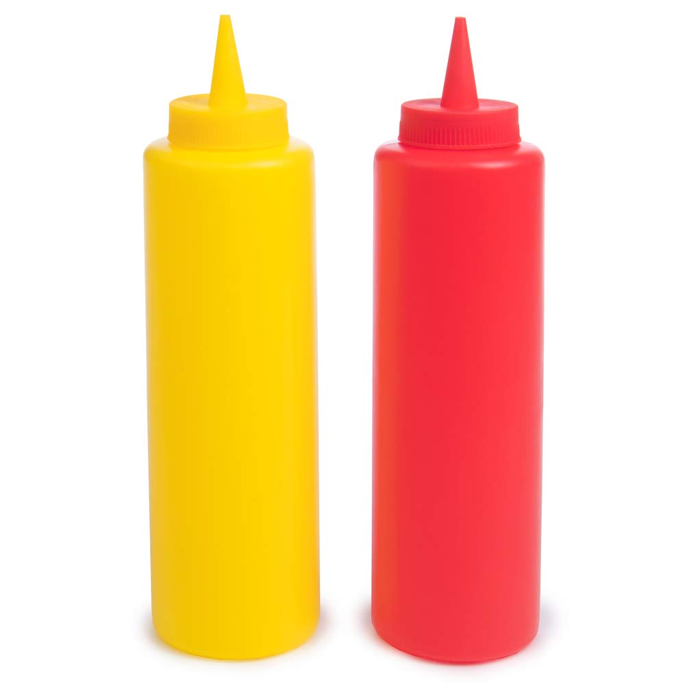 FurnOrama 12oz Ketchup & Mustard Squeeze Bottles - Durable Condiment Dispensers for BBQ, Picnic, Restaurant & Home Kitchen Use