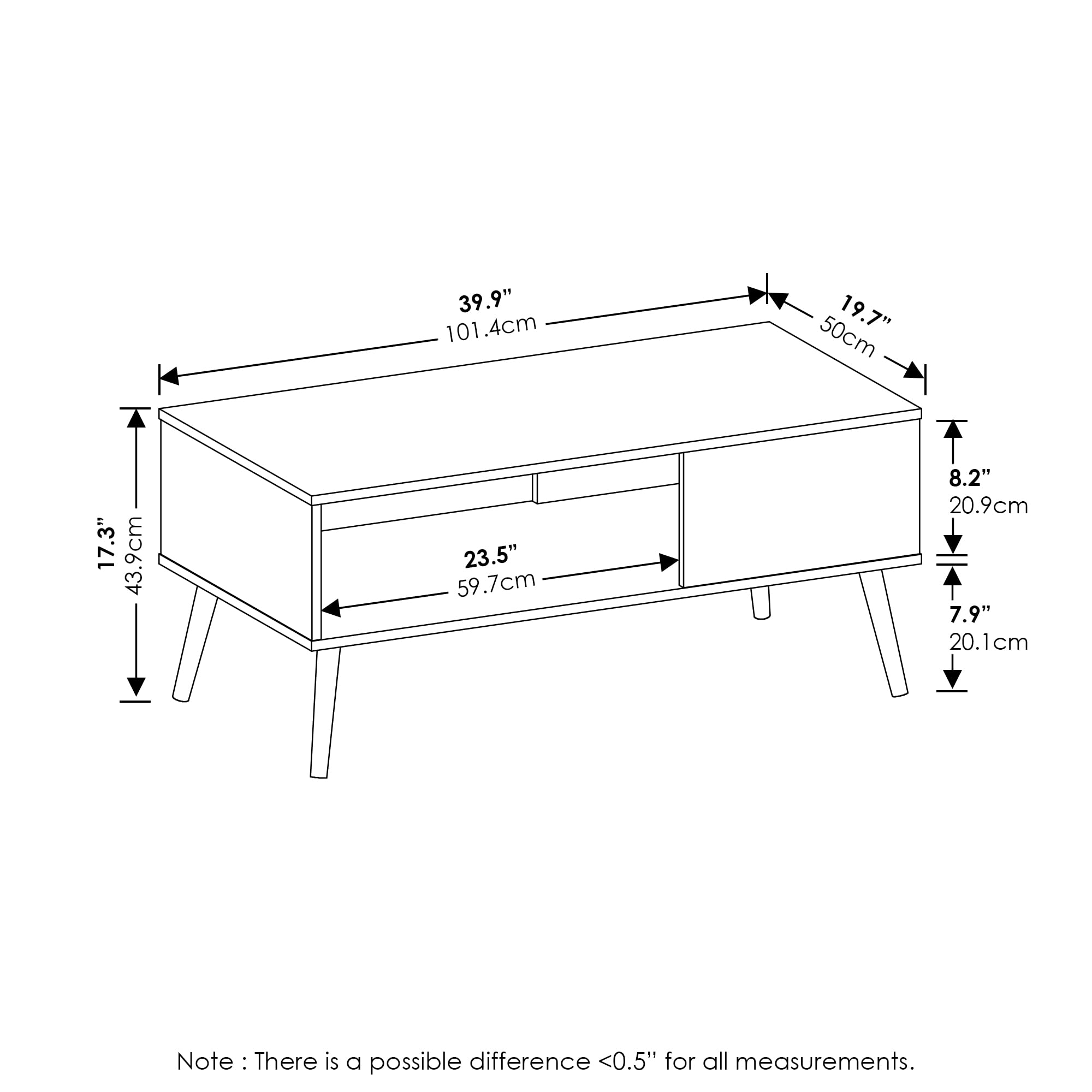 Furinno Claude Mid Century Modern Coffee Table with Wood Legs - Espresso Brown Large Non-Lift Top - Perfect for Living Room, Office & Small Spaces