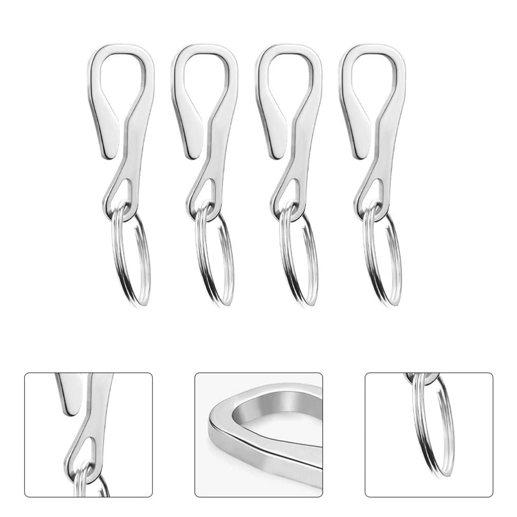 4-Pack Stainless Steel Keychain Clips with Carabiner Hooks - Durable Key Rings for Keys, Outdoor Gear & Hanging Accessories - Perfect for Home, Office, Camping and Travel Organization