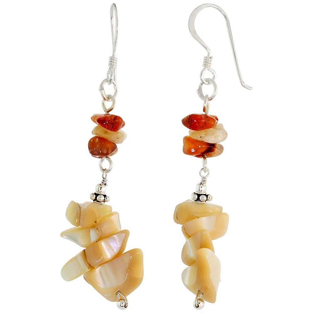 Handmade Sterling Silver Natural Carnelian and Citrine Dangle Earrings for Women - 2 Inch Fishhook Design | Perfect for Parties, Weddings & Everyday Elegance