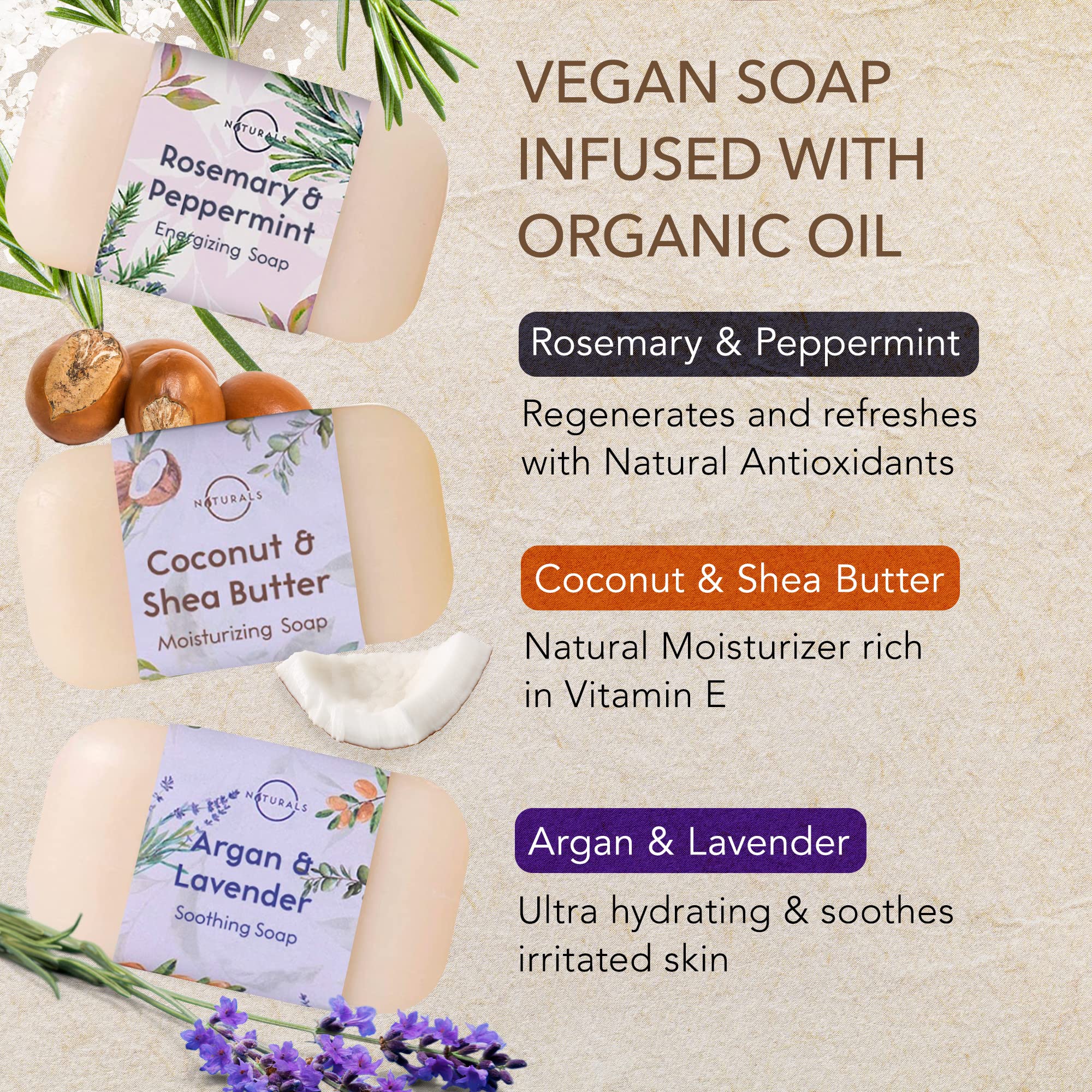 O NATURALS 100% Natural Bar Soap Gift Set - 6 Organic Soap Bars with Essential Oils for Women & Men - Spa, Body Wash & Acne Face Soap - Triple Milled Luxury Soap for Daily Skincare & Relaxation Gifts