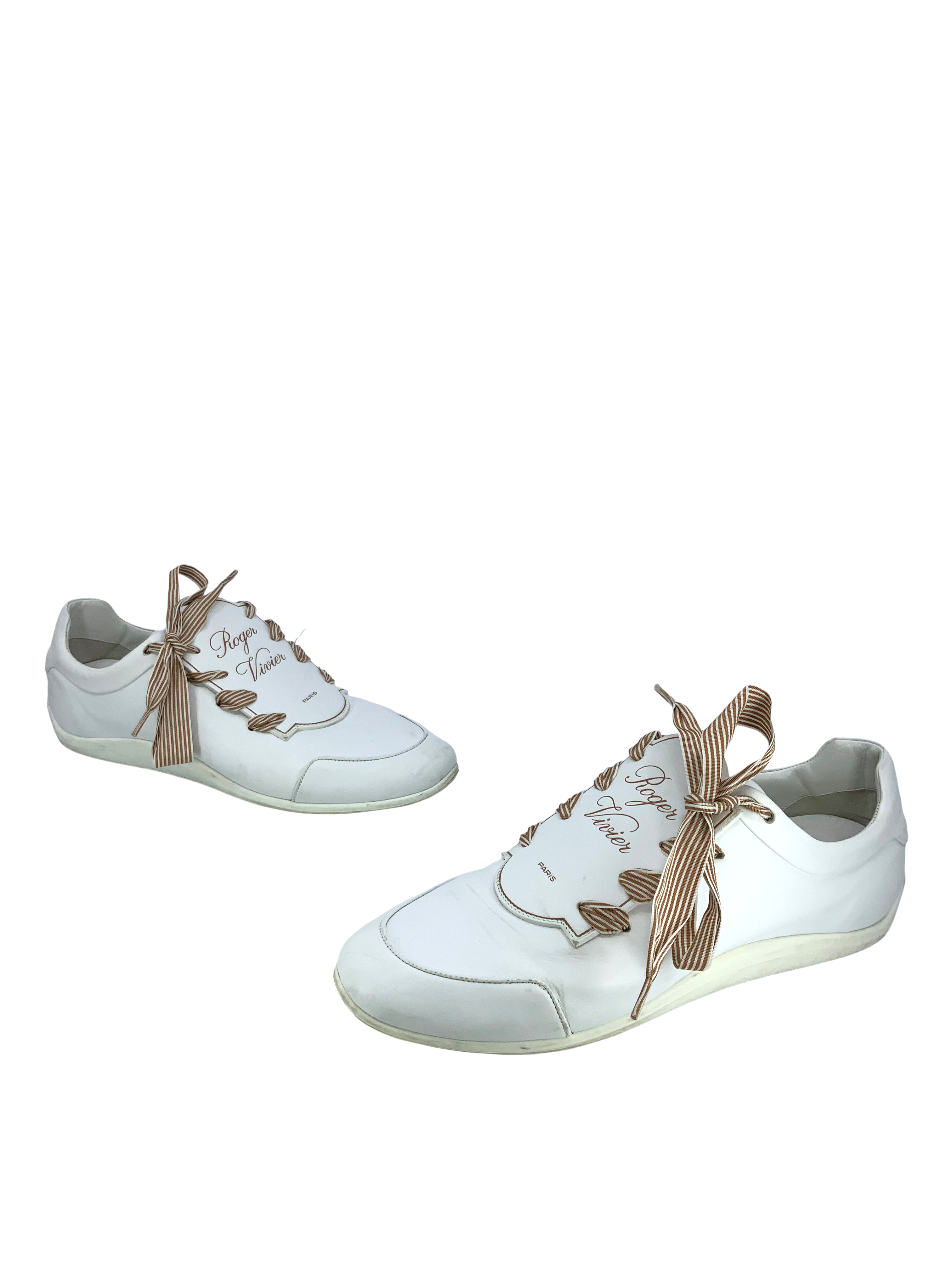 Roger Vivier Sporty Viv Etiquette Sneakers for Women - Size 7.5 US | Comfortable & Stylish White Leather Sneakers for Casual Wear, Work & Travel