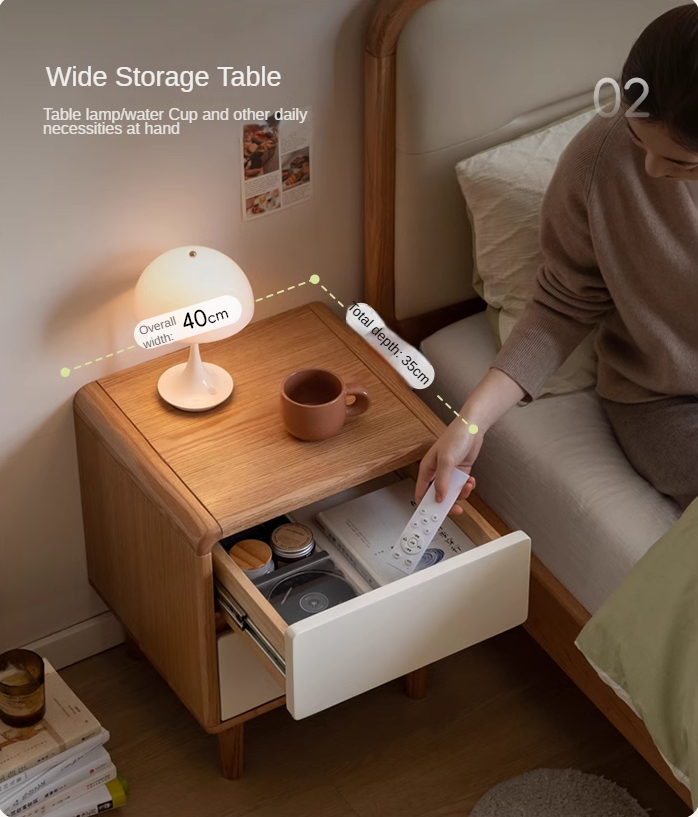 Solid Oak Wood Nightstand - Bedside Table with Drawer for Bedroom Furniture, Perfect for Storage and Decor