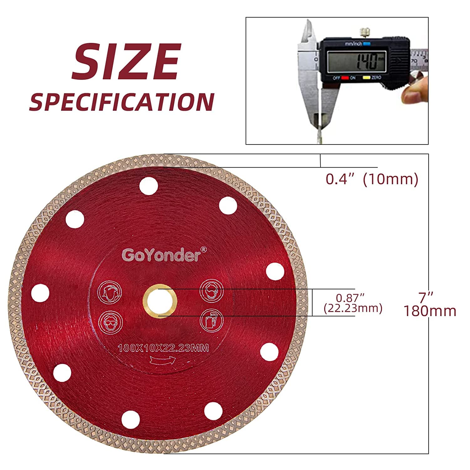 GoYonder 7-Inch Diamond Saw Blade - Ultra Thin 180mm Angle Grinder Disc for Cutting Porcelain Tile, Granite, Marble - 2PCs Red Blades for Professional Tile Work & DIY Home Renovation Projects