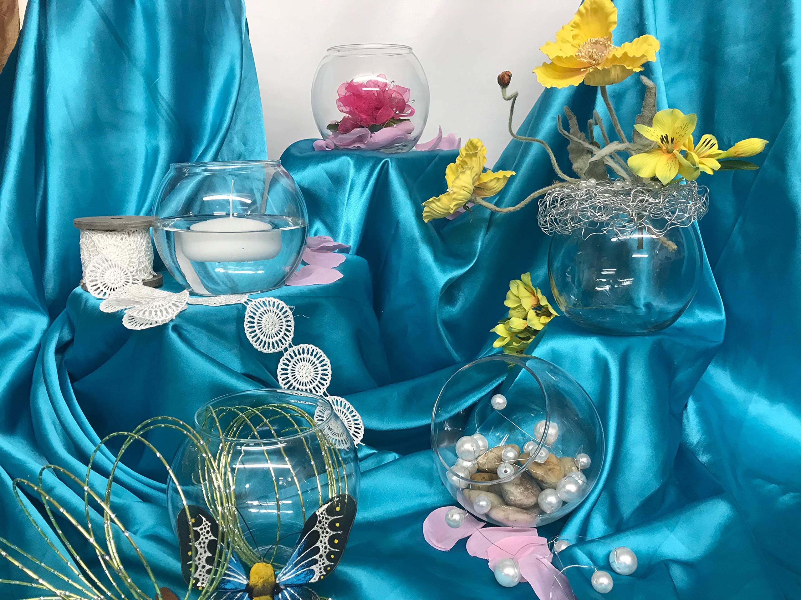 Premium Rose Bowl & Flower Guide Booklet - Elegant Small Glass Round Vase for Wedding Centerpieces, Event Decor, Floral Arrangements, Home & Office Decoration - Perfect for Romantic Weddings, Dinner Parties & Interior Design