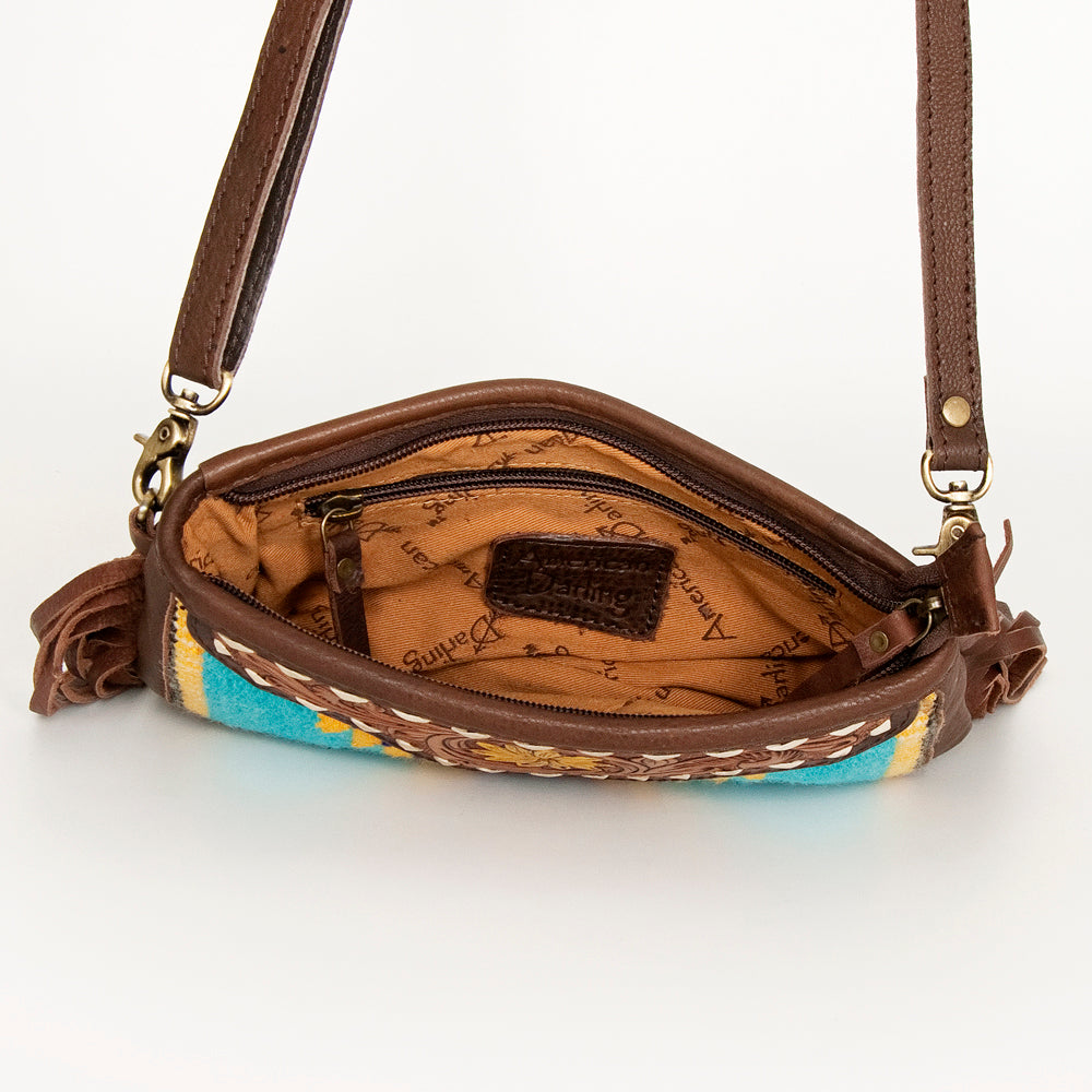 American Darling ADBGA189B Genuine Leather Crossbody Bag - Western Hand Tooled Saddle Blanket Design Women's Purse for Casual Outings & Country Events