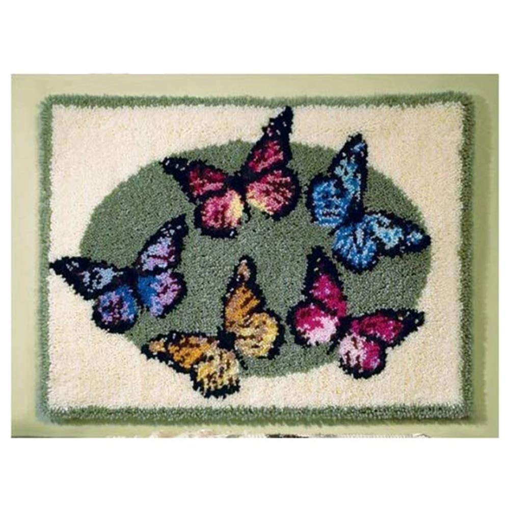 3D Butterfly Embroidery Carpet Latch Hook Kit - DIY Rug Making Yarn Segment Embroidery Mat for Home Decor, Wall Hanging & Craft Projects | Perfect for Beginners & Adults Relaxation