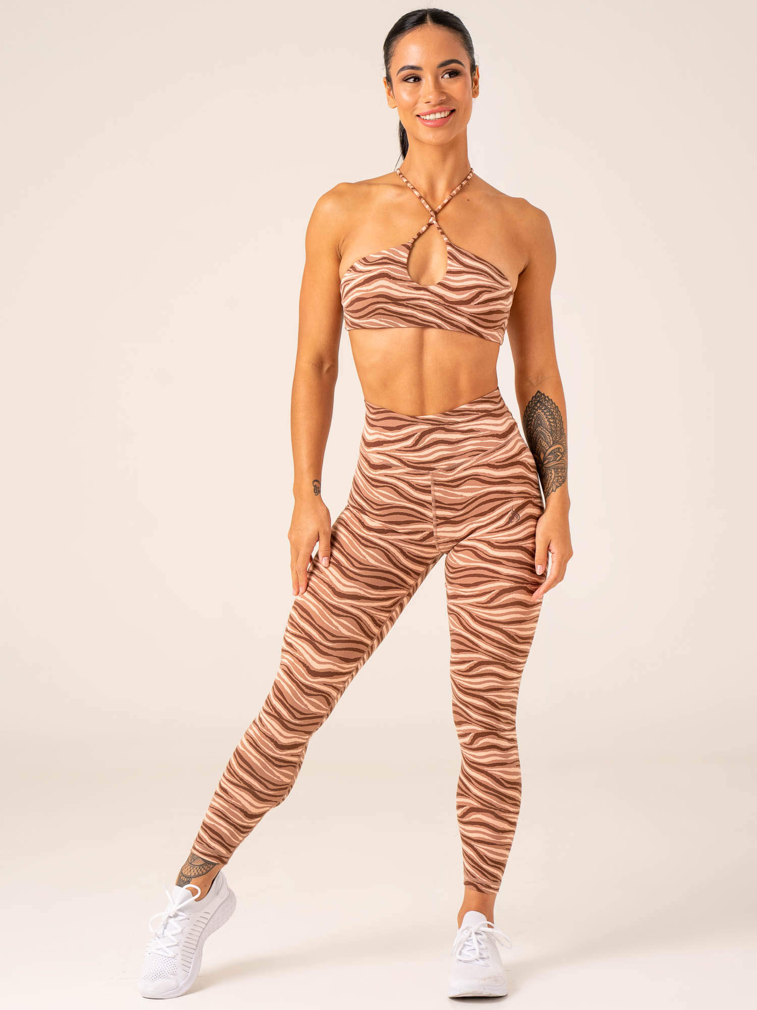 High-Performance Unstoppable Sports Bra for Women - Mocha Zebra Print - Moisture-Wicking & Supportive for Running, Yoga, and Gym Workouts