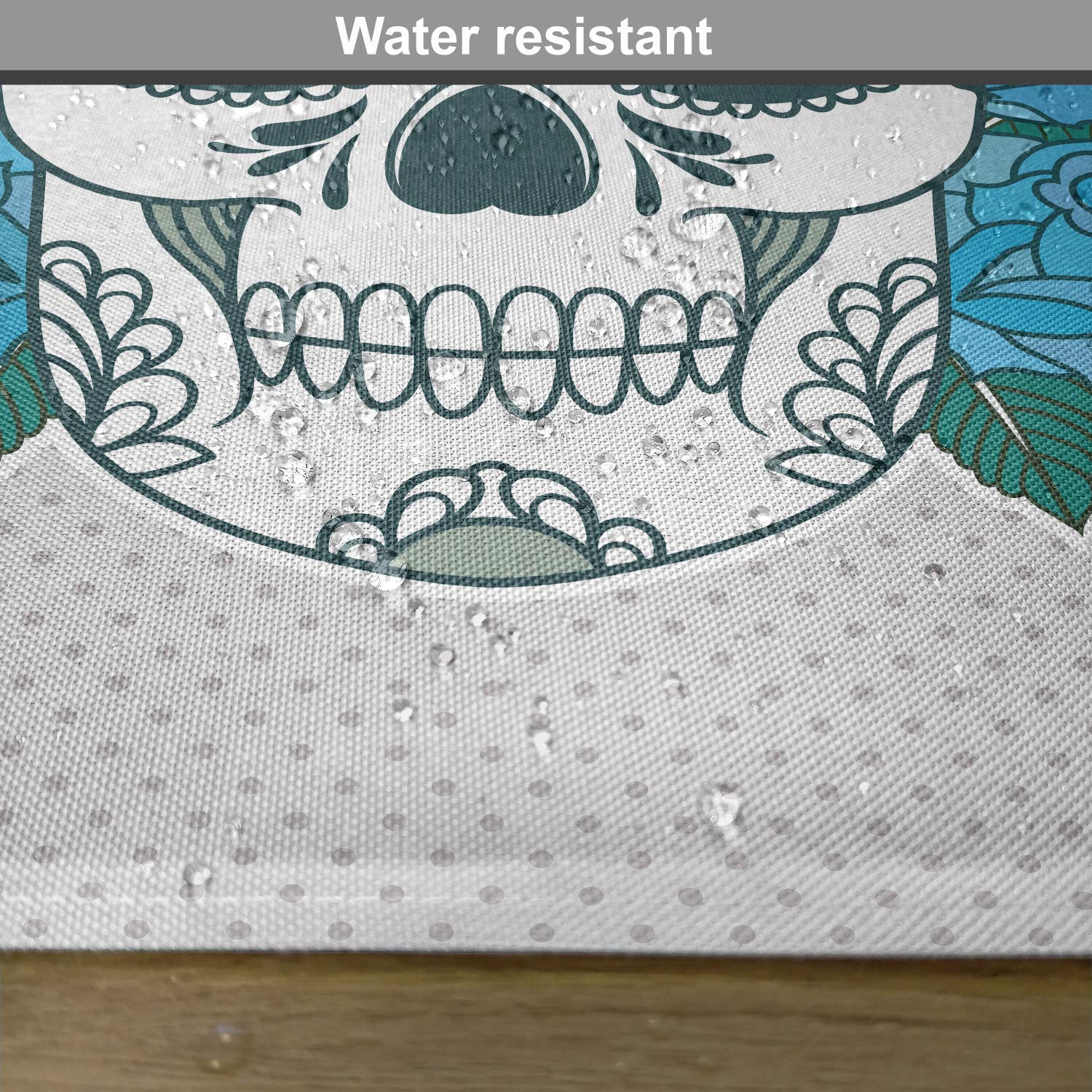 Ambesonne Skull Placemats Set of 4 - Gothic Skeleton Head with Oriental Paisley & Rose Leaf Design - Washable Fabric Table Mats for Dining Room & Kitchen Decor in Teal, Fern Green & White - Perfect for Halloween Parties, Gothic Home Decor & Themed Dinners