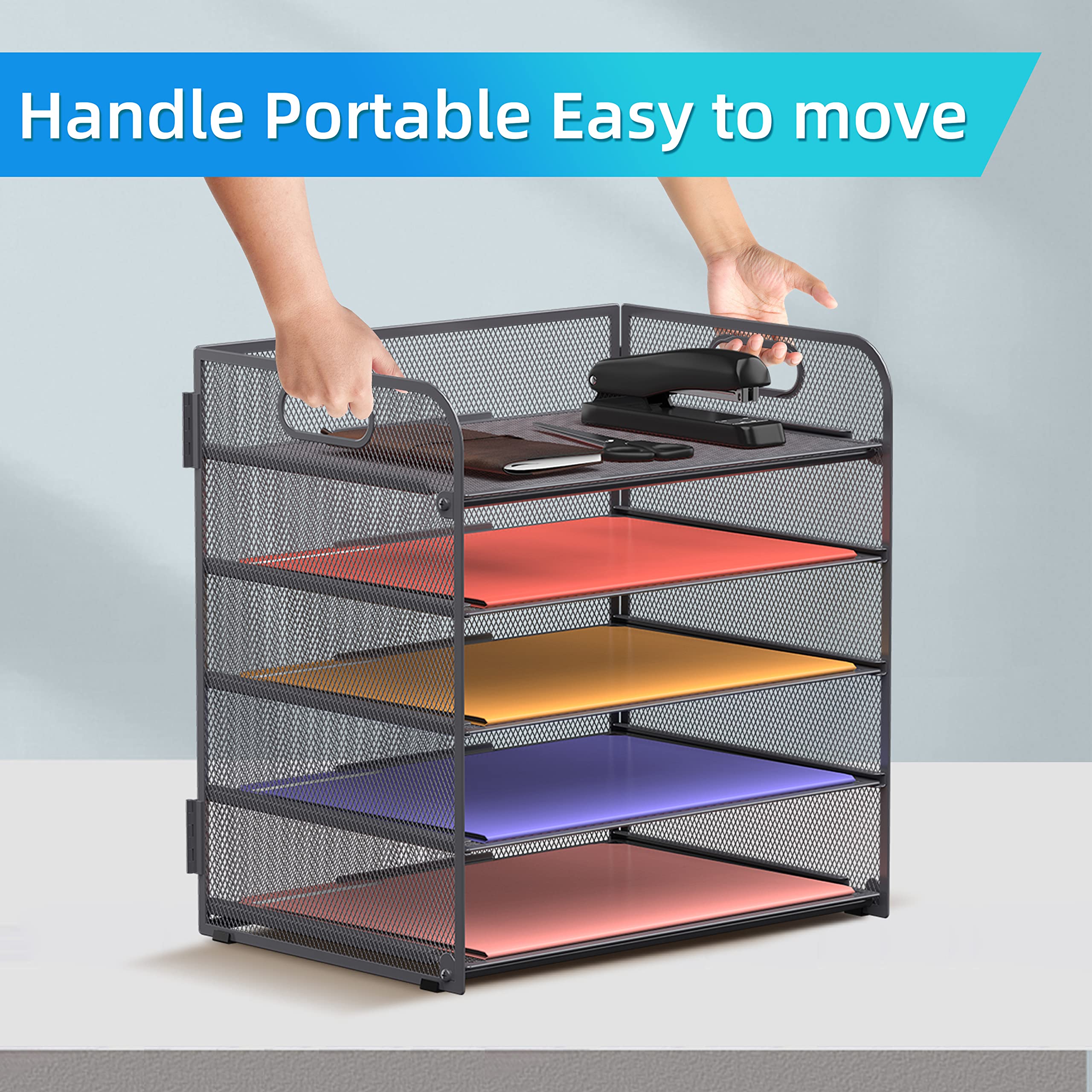 Supeasy 5-Tier Mesh Desk Organizer with Handle - Letter Tray Paper Sorter for Office, Home & School - Perfect for Organizing Documents, Files and Mail on Your Workspace