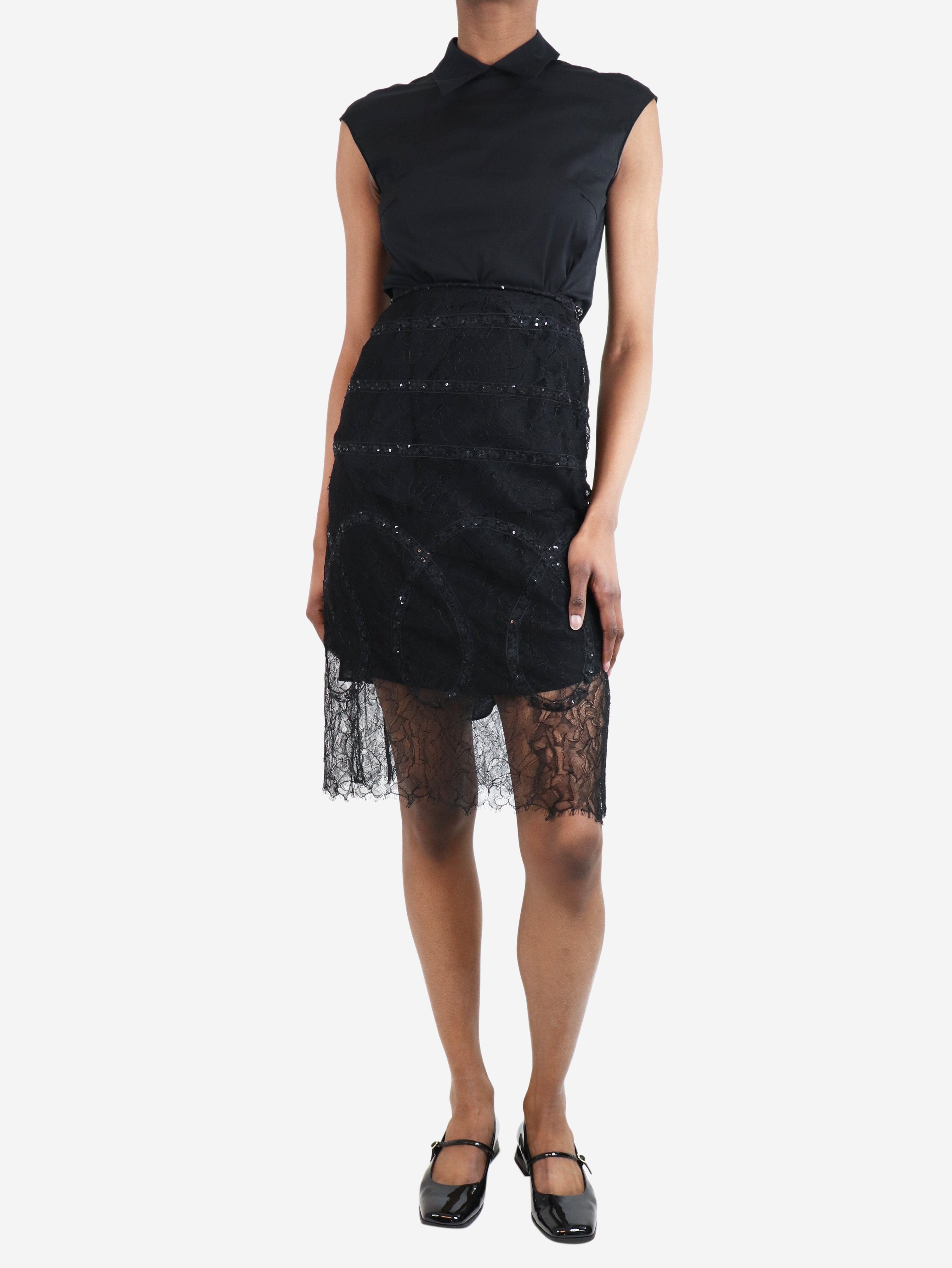 Elegant Black Sheer Lace Midi Skirt - Women's Size UK 8 (US 4) - Perfect for Evening Parties, Date Nights & Special Occasions