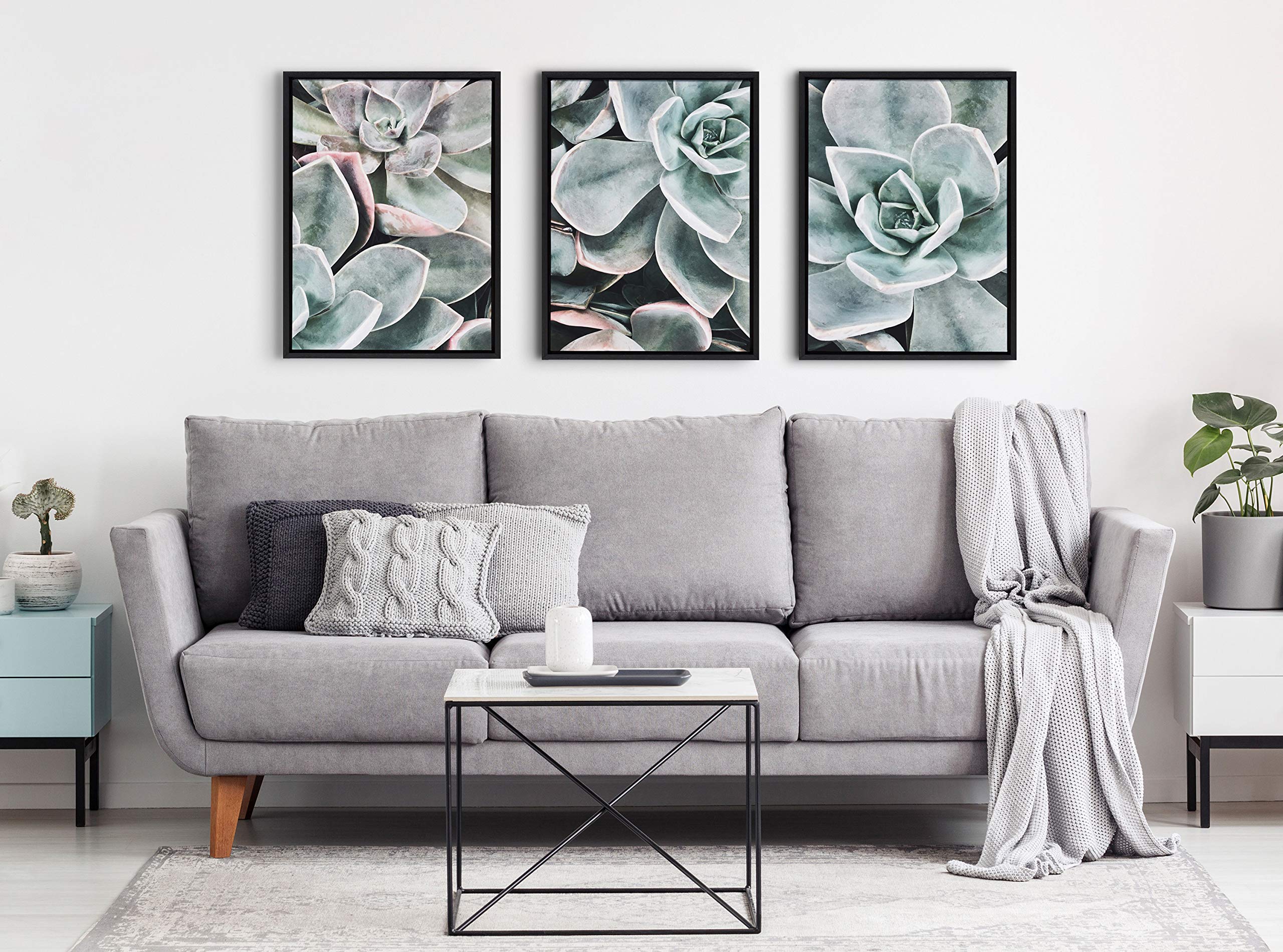 Kate & Laurel Sylvie Framed Succulent Canvas Wall Art Set of 3 - 18x24 Inch Black Botanical Prints for Living Room, Bedroom & Office Decor | Modern Plant Artwork for Home & Office Interior Design