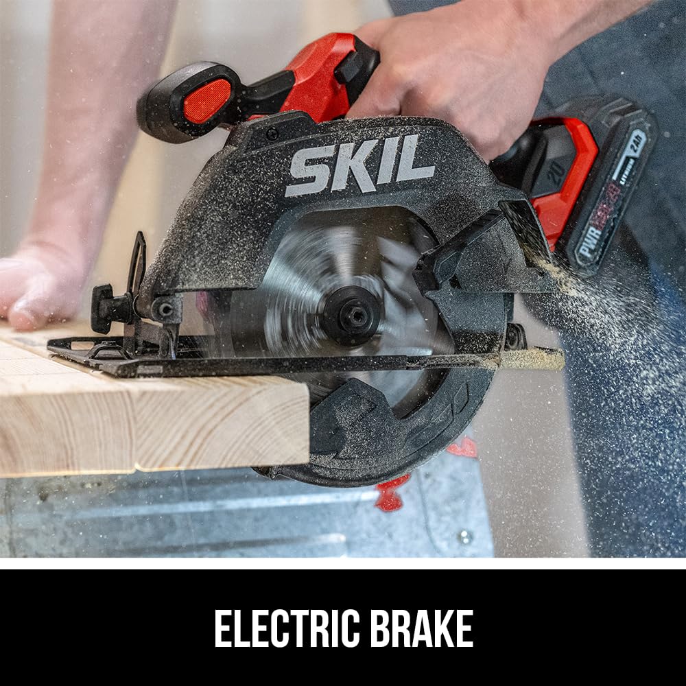 SKIL 20V Brushless Cordless Compact Circular Saw Kit - 6-1/2 Inch Blade for Wood Cutting with 2.0Ah Battery & Charger (CR6413B-11) | Perfect for DIY Projects, Home Renovation, and Professional Woodworking