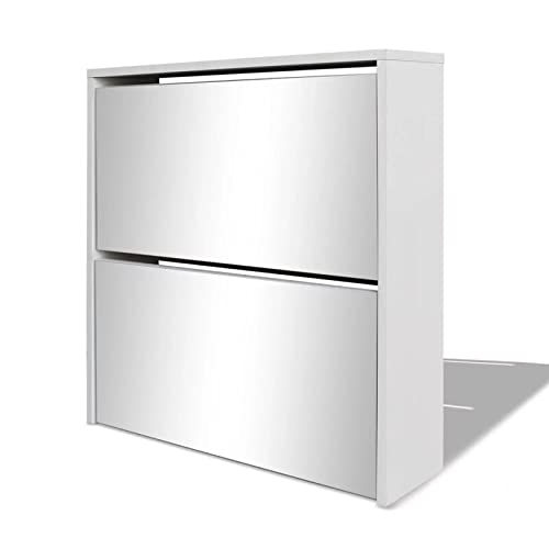 3/4/5-Tier Folding Shoe Rack with Mirror - White & Brown Storage Cabinet Organizer for Entryway, Closet, Bedroom - Space Saving Shoe Shelf for Home & Office Organization