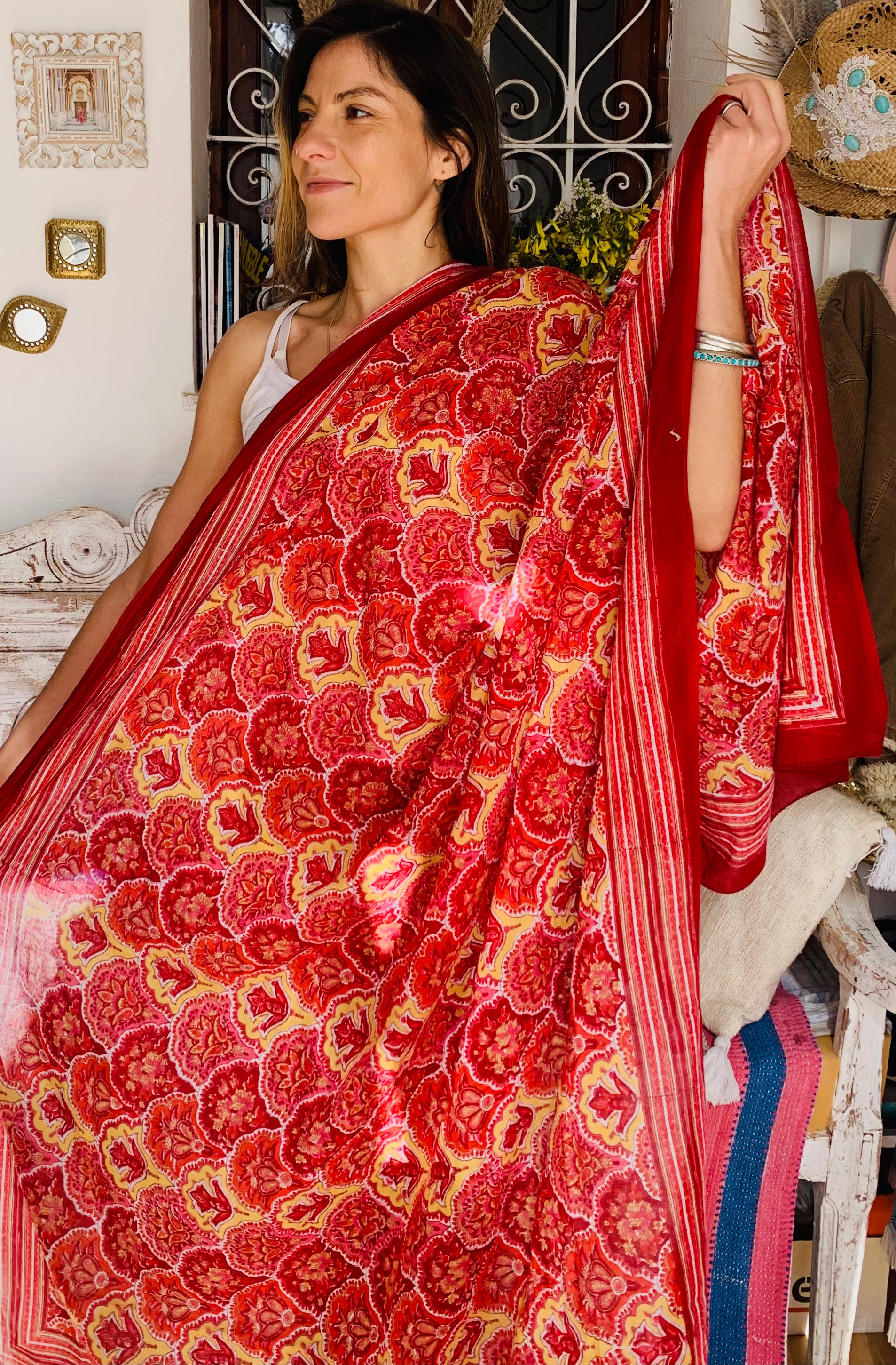 Stylish Block Print Cotton Sarong Pareo Shawl - New Collection for Beach, Pool & Summer Fashion