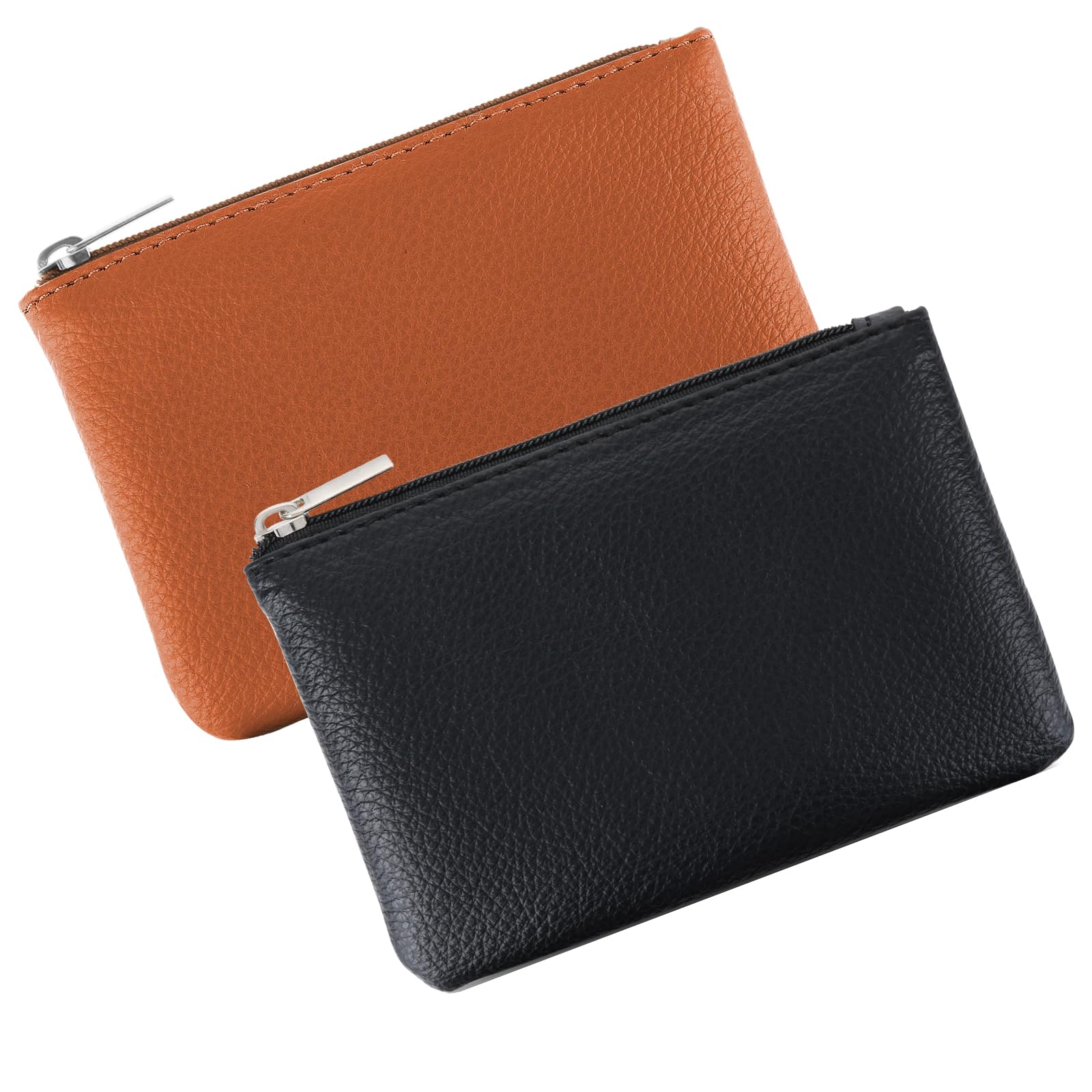 Giantree Small Wallet for Women - Cute PU Lychee Pattern Zipper Coin Purse, Mini Portable Change Wallet for Girls & Ladies (Holds ID, Keys, Headphones, Lipstick) - 2Pcs Set (Black + Brown) - Perfect for Everyday Use, Travel & Gifts