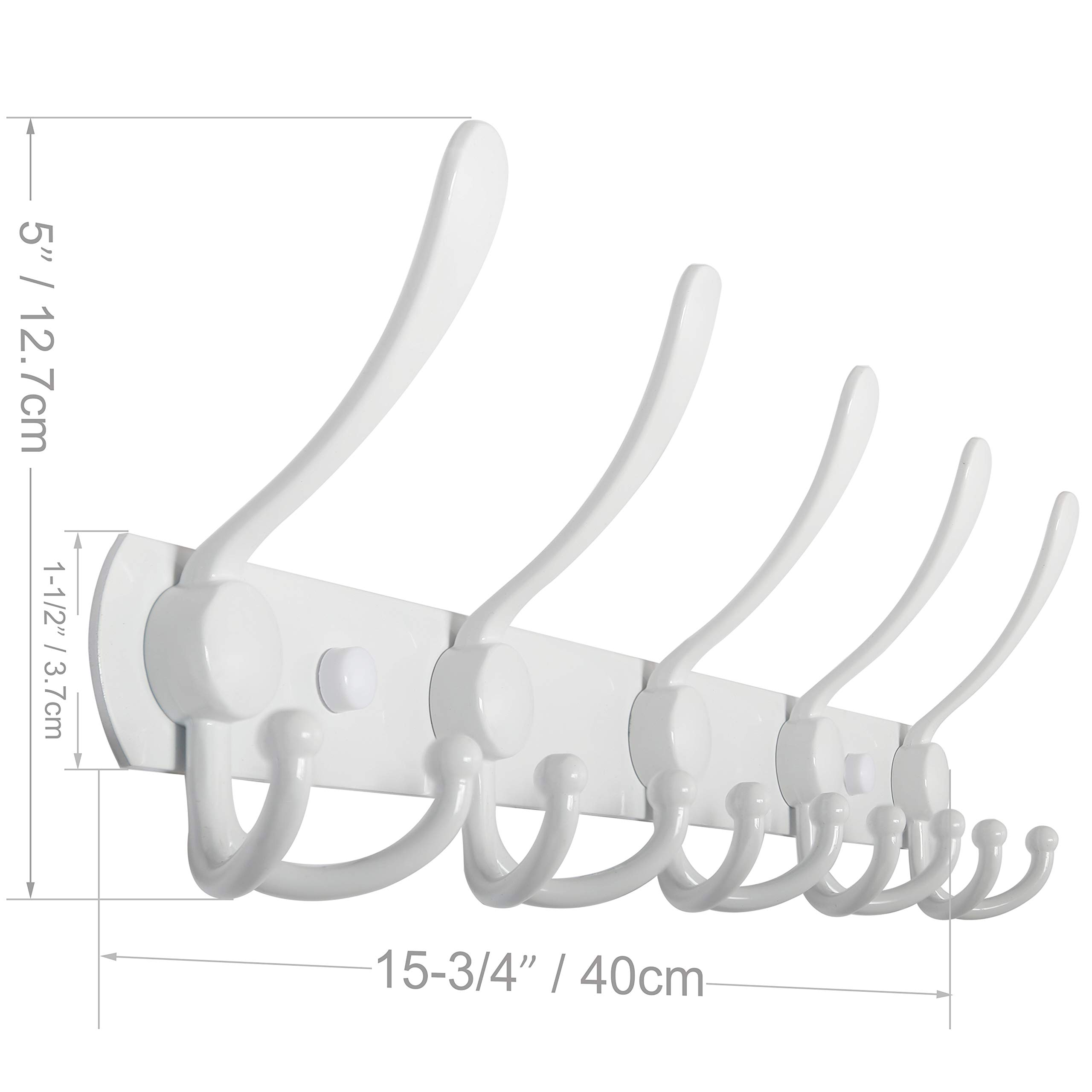 Wall Mounted Coat Rack with Hooks - White for Jackets & Clothes in Entryway