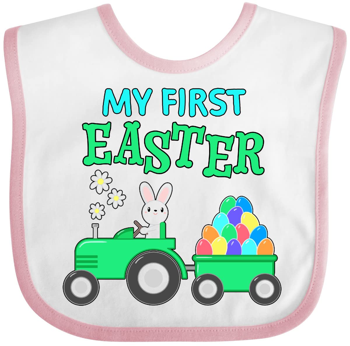 Inktastic My First Easter Bunny and Tractor Baby Bib - Soft Cotton Drool Bib for Newborns & Infants - Perfect for Easter Photos, Family Gatherings & Mealtime Protection