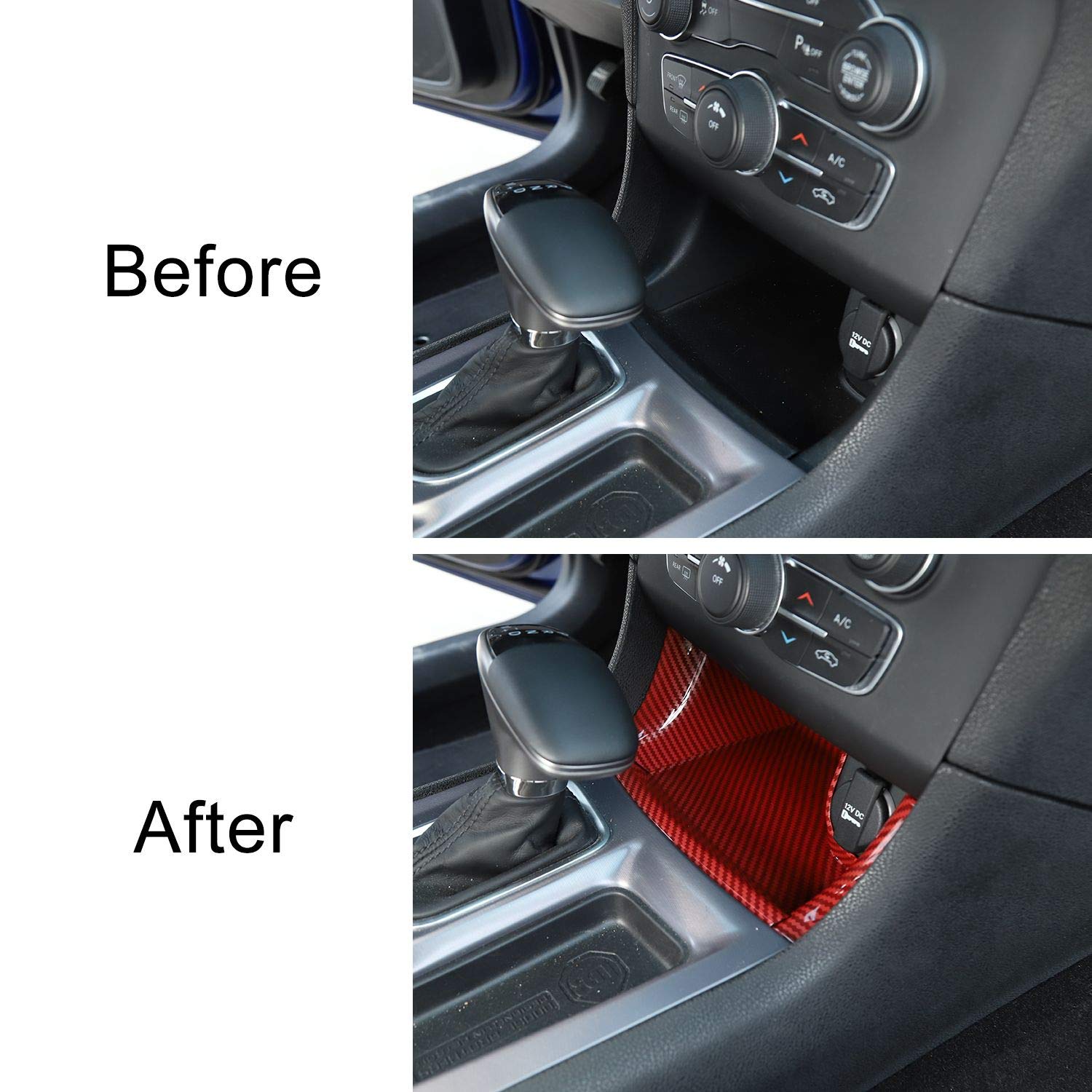 Premium ABS Red/Black Fiber Shift Shifter Storage Compartment Bin Trim Panel - Interior Accessories for 2011-2025 Dodge Charger - Perfect for Organizing Gear & Enhancing Center Console Style