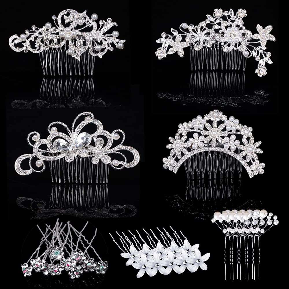 29-Piece Wedding Hair Comb & Hair Pins Set - FULANDL Faux Pearl Crystal Bridal Hair Accessories with Rhinestone U-Shaped Flower Clips for Brides, Women & Girls - Perfect for Weddings, Prom, Parties & Special Occasions