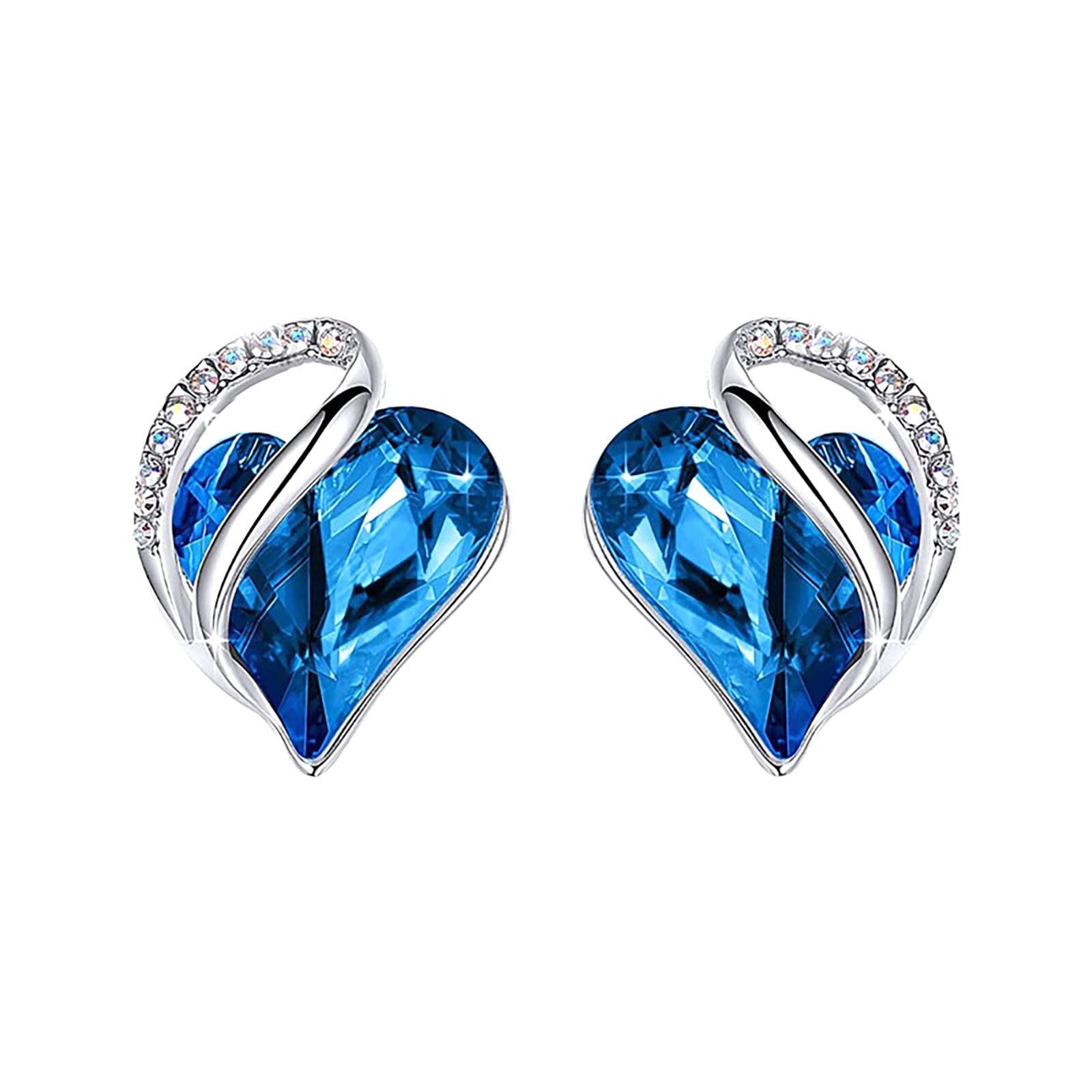 WujiJia Heart Crystal Stud Earrings for Women - 12 Color Options, Silver Tone Fashion Jewelry | Perfect Gift for Her, Valentine's Day, Anniversary & Special Occasions | Everyday Wear, Date Night & Party Accessories