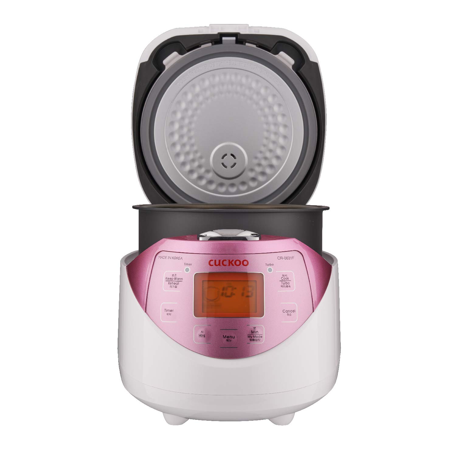 CUCKOO CR-0631F 6-Cup Uncooked / 12-Cup Cooked Micom Rice Cooker with Nonstick Inner Pot - 7 Menu Modes, LCD Display, Fuzzy Logic Technology, Auto Clean Function (White/Pink) - Perfect for Small Families, Dorm Rooms & Meal Prep
