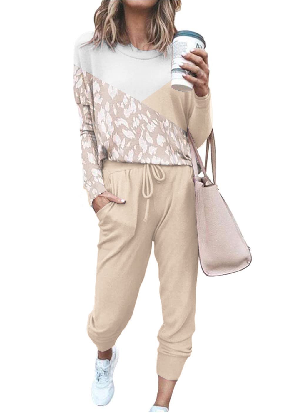 ETCYY Women's 2-Piece Lounge Set - Long Sleeve Sweatshirt & Pants Comfy Workout Tracksuit for Yoga, Running, Home Relaxation & Casual Wear