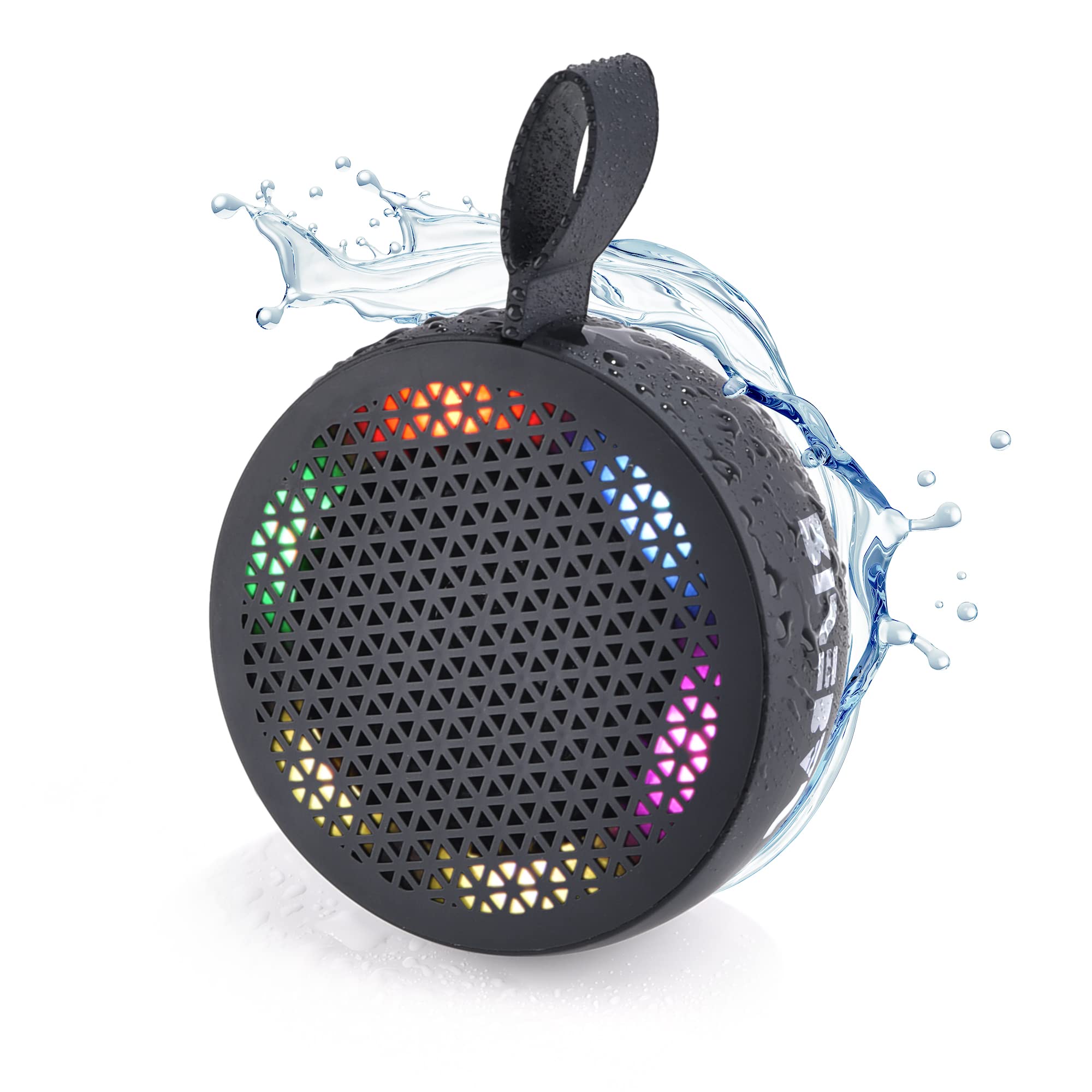 RISEBASS Waterproof Bluetooth Shower Speaker with LED Light - Portable Wireless Speaker with Hands-Free Calling, TWS Stereo Sound - Perfect for Bathroom, Kitchen, Outdoor Activities, Beach, Kayaking & Gifts (Black)