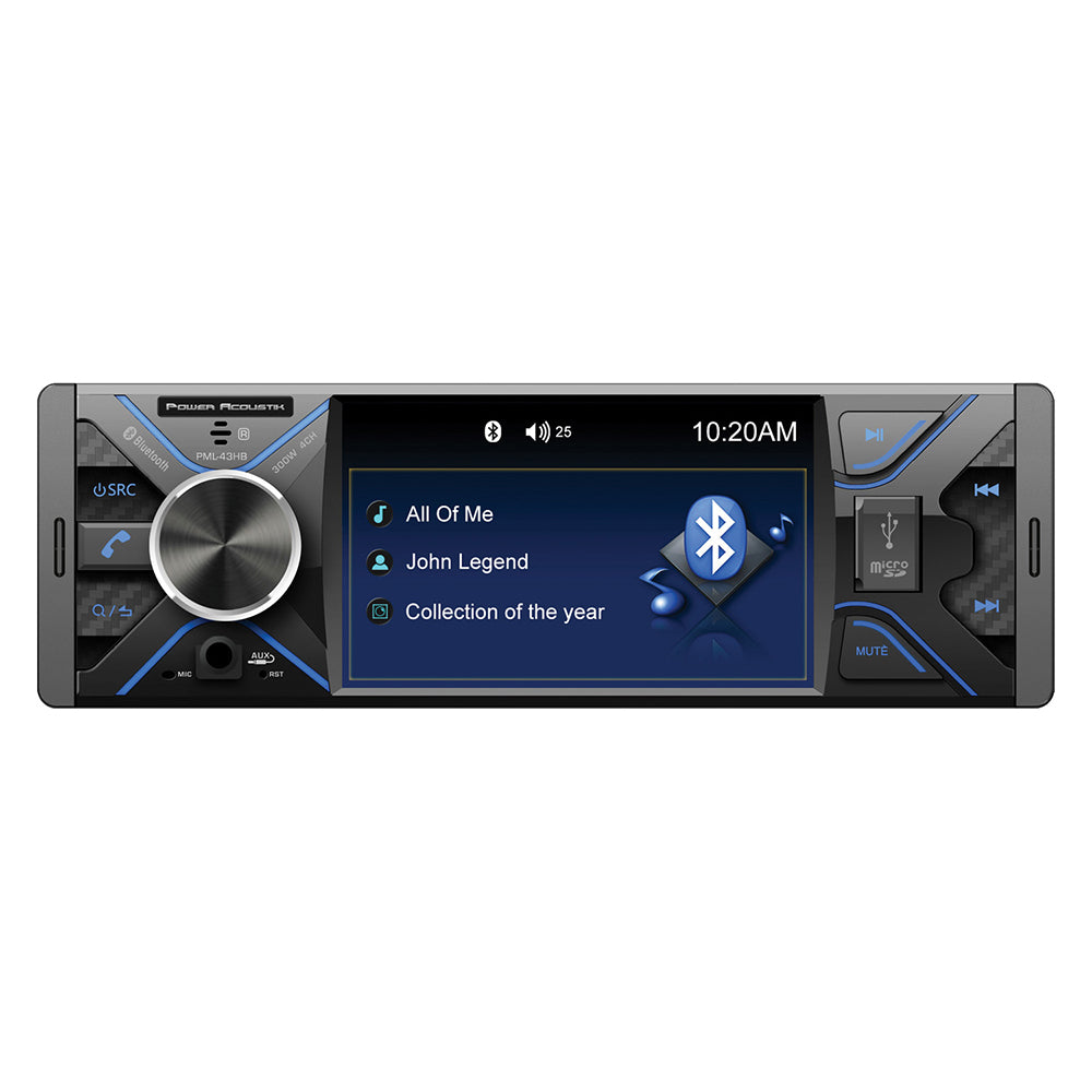 Power Acoustik PML 43HB 4.3 Inch 1 DIN Shallow Mechless Car Stereo with USB, SD Card, Bluetooth - Perfect for Compact Vehicles & DIY Car Audio Upgrades