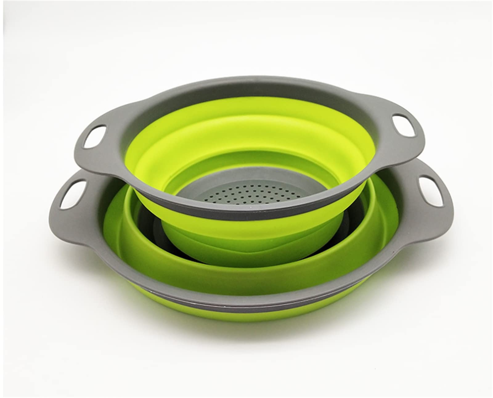 Foldable Silicone Draining Basket for Pasta, Fruits & Vegetables - Expandable Round Kitchen Strainer, Dish Drying Rack & Fruit Washing Basket - Perfect for Camping, Picnics & Small Kitchen Spaces (Green)
