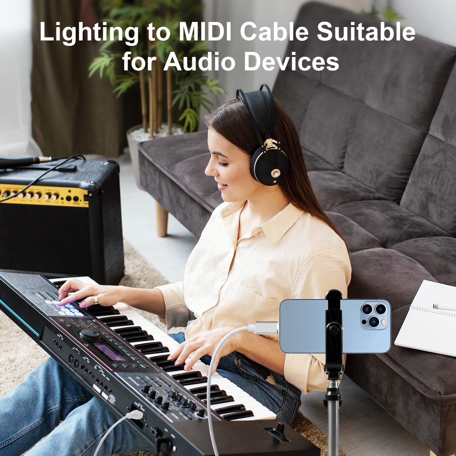 MeloAudio Lightning to MIDI Cable USB 2.0 - High-Speed OTG Converter for MIDI Keyboard, Audio Interface & USB Microphone (5FT) - Perfect for Music Production, Home Studio & Live Performances