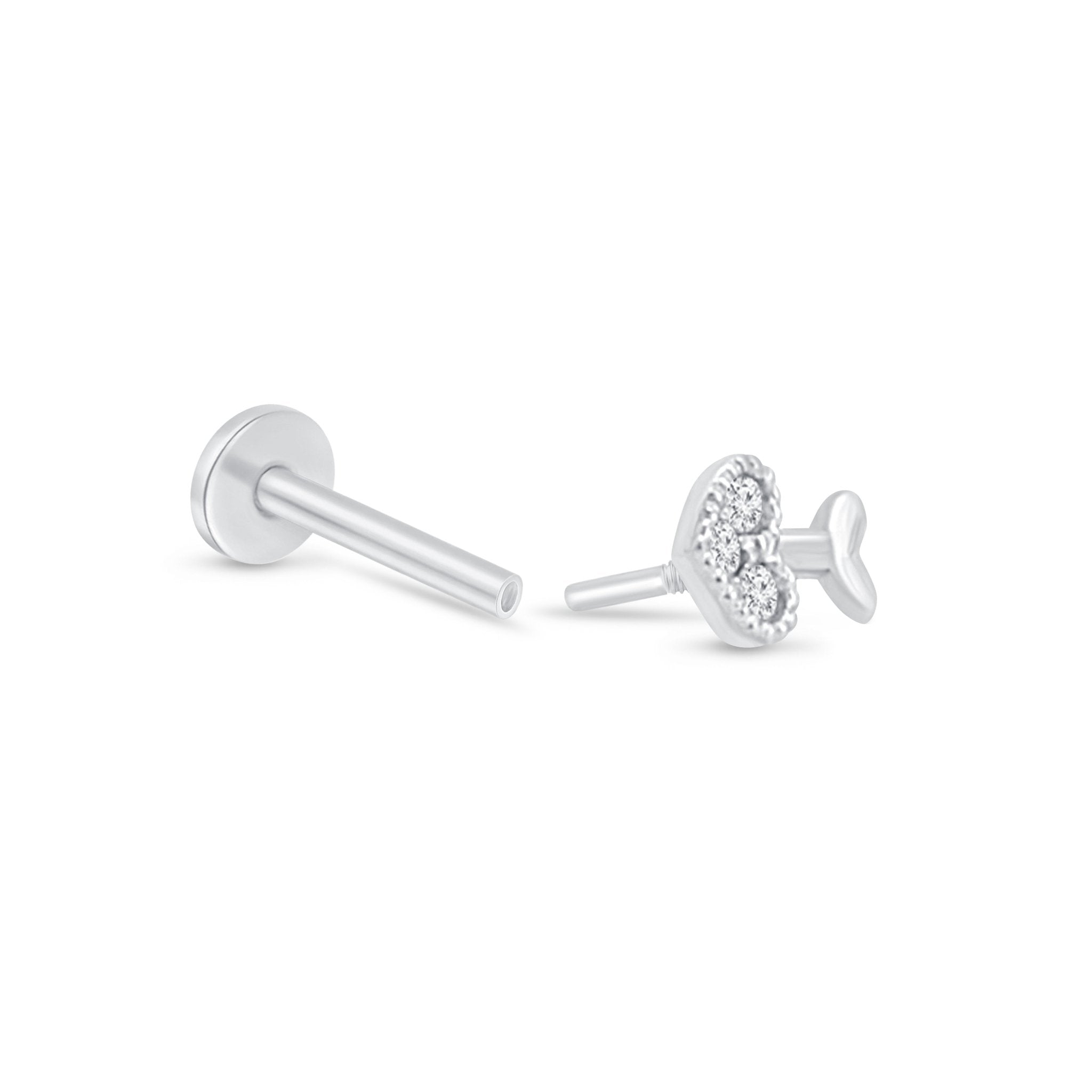 14K White Gold Diamond Heart Cupid's Arrow Stud Earrings - Perfect for Valentine's Day Gifts, Anniversary Presents & Romantic Occasions