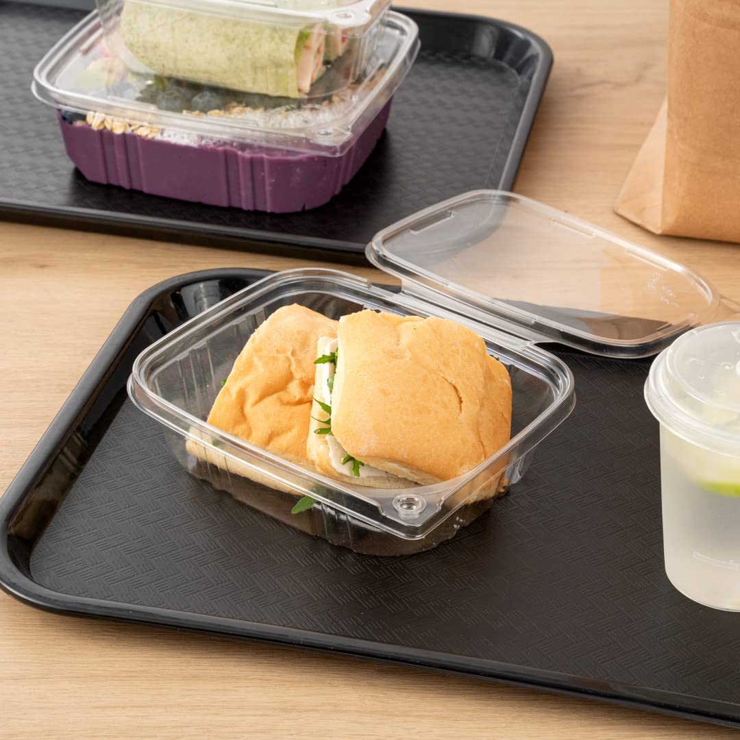 Restaurantware Tamper Tek 24oz (100 Pack) Clear Plastic Take Out Containers with Hinged Lid - Tamper-Evident, Freezable, Disposable Meal Prep Containers for Deli, Lunches, Catering & Food Storage