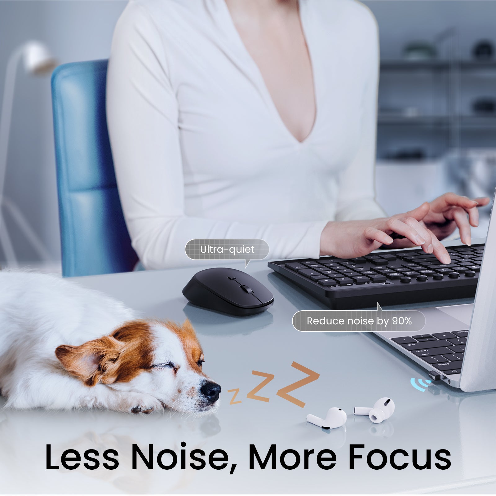 Ergonomic Wireless Keyboard and Mouse Combo with Phone Holder - Quiet USB Keyboard with Shortcut Keys for Office, Gaming & Home Computer Use