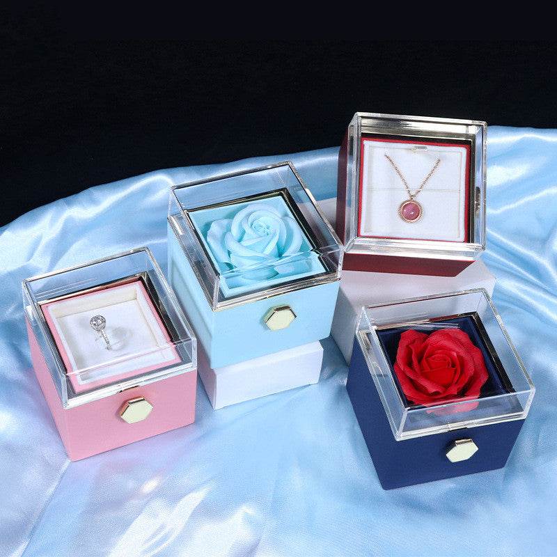 Eternal Rose Gift Box with Rotating Stand - Luxury Preserved Rose Flower for Anniversary, Valentine's Day & Wedding Decor (Home/Office/Event Centerpiece)