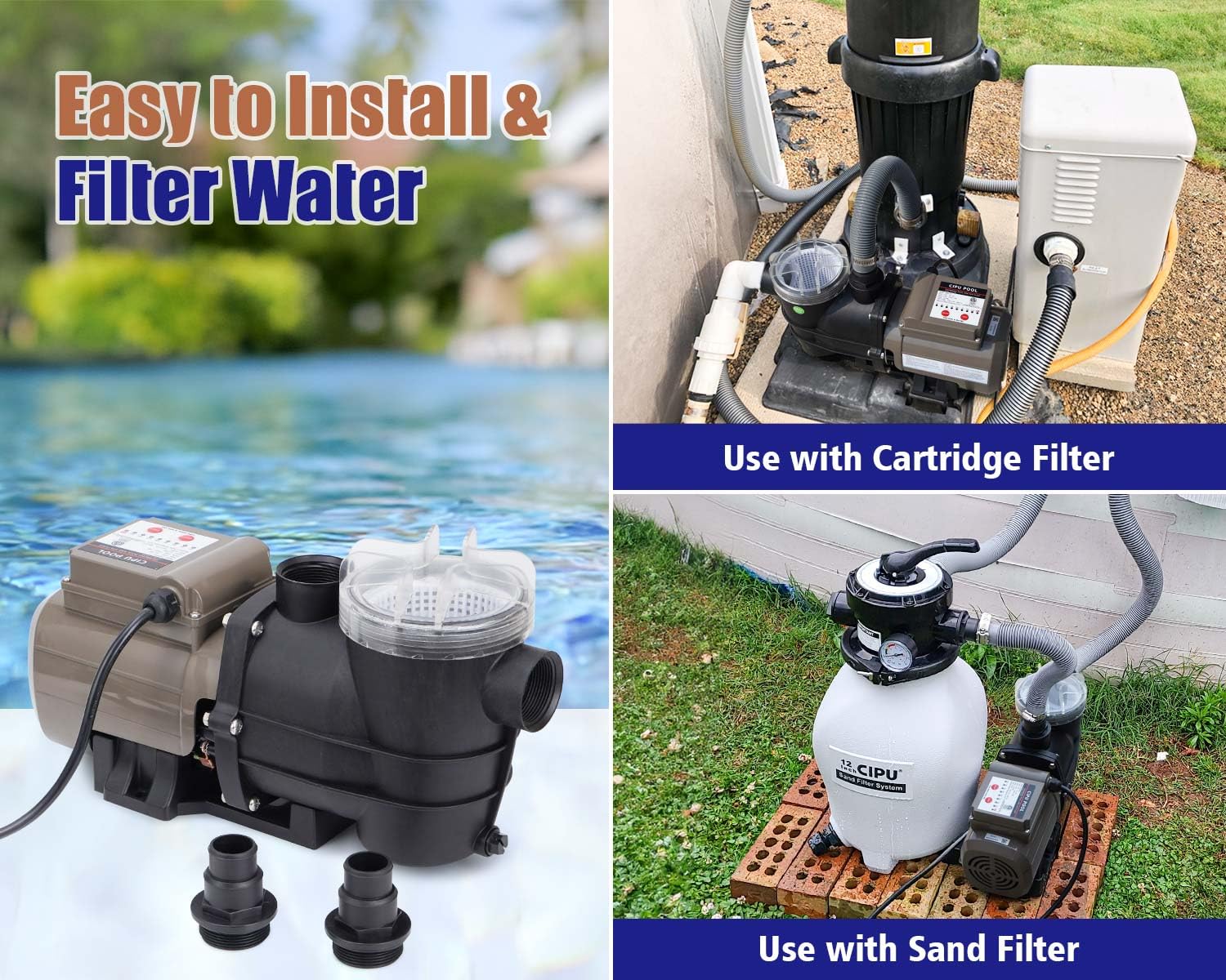 2700GPH 115V Self Priming Above Ground Pool Pump with Timer - 0.35HP Low Noise Swimming Pool Pump with Filter Basket for Hot Tubs, Spas & Water Circulation (Perfect for Backyard Pools, Inflatable Pools & Water Features)
