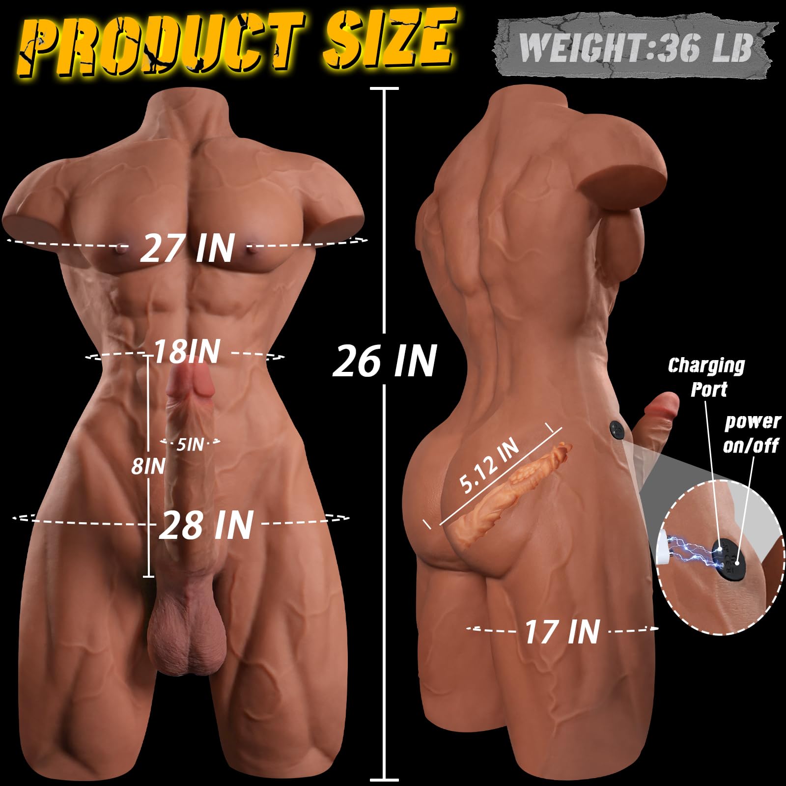 Realistic 36LB Male Torso Sex Doll with 8