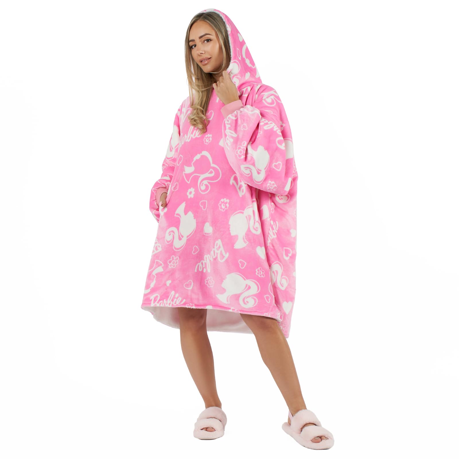**Officially Licensed Barbie Oversized Hoodie Blanket - Soft Pink Cozy Pullover for Women & Girls | Ultra-Comfy Fleece Wearable Blanket for Lounge, Movie Nights & Gifts**