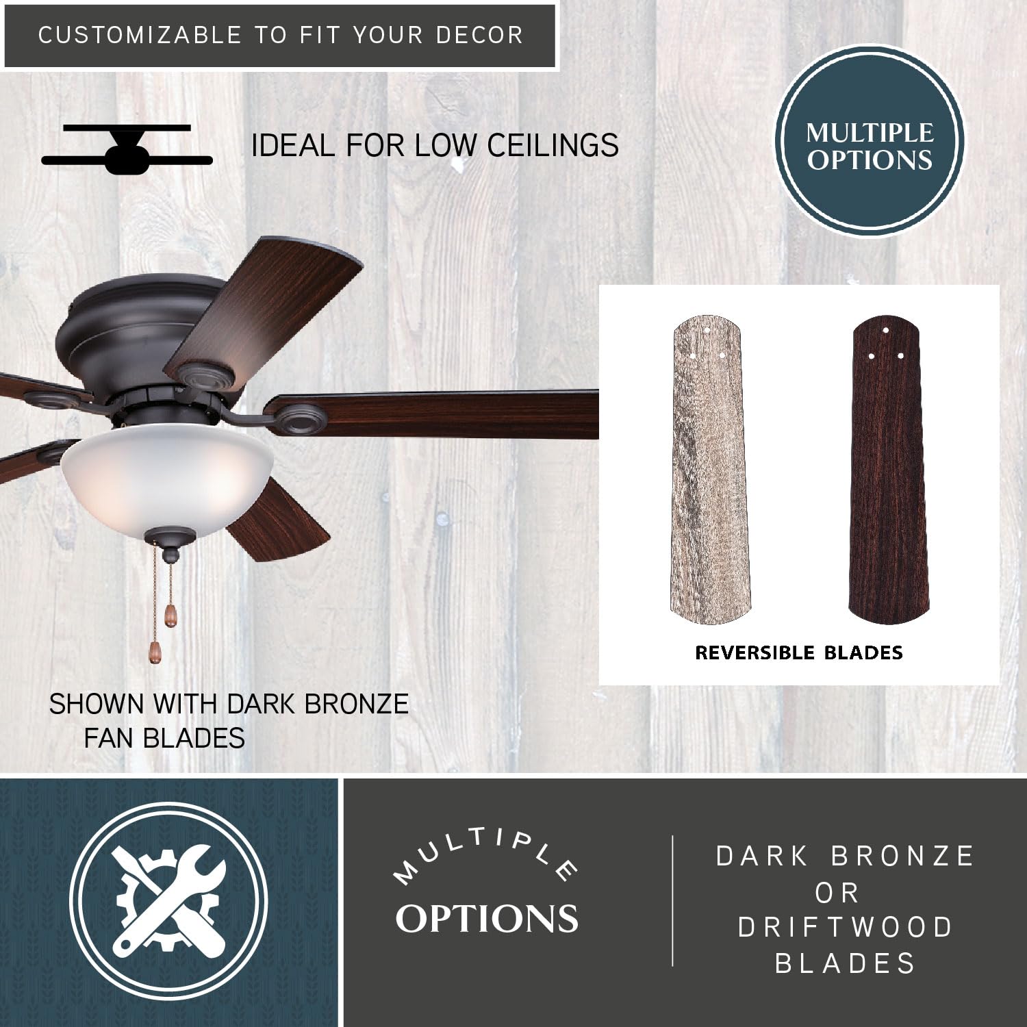 VAXCEL Expo 42 Inch Bronze Indoor Flush Mount Ceiling Fan with LED Light Kit - Perfect for Living Room, Bedroom, and Office Spaces