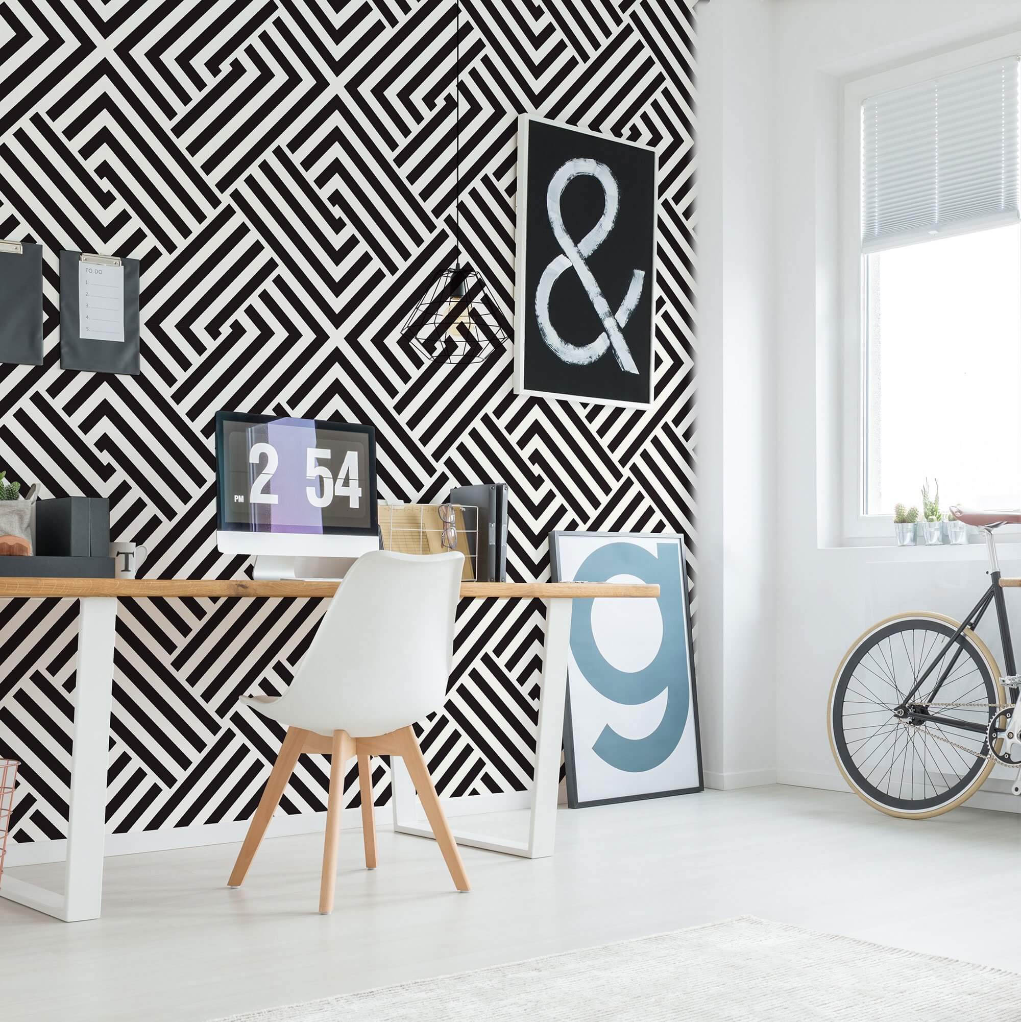 Black and White Cross Pattern Peel and Stick Removable Wallpaper - Self-Adhesive Decorative Wall Covering for Bedroom, Living Room, Nursery, Office (Design 5497)