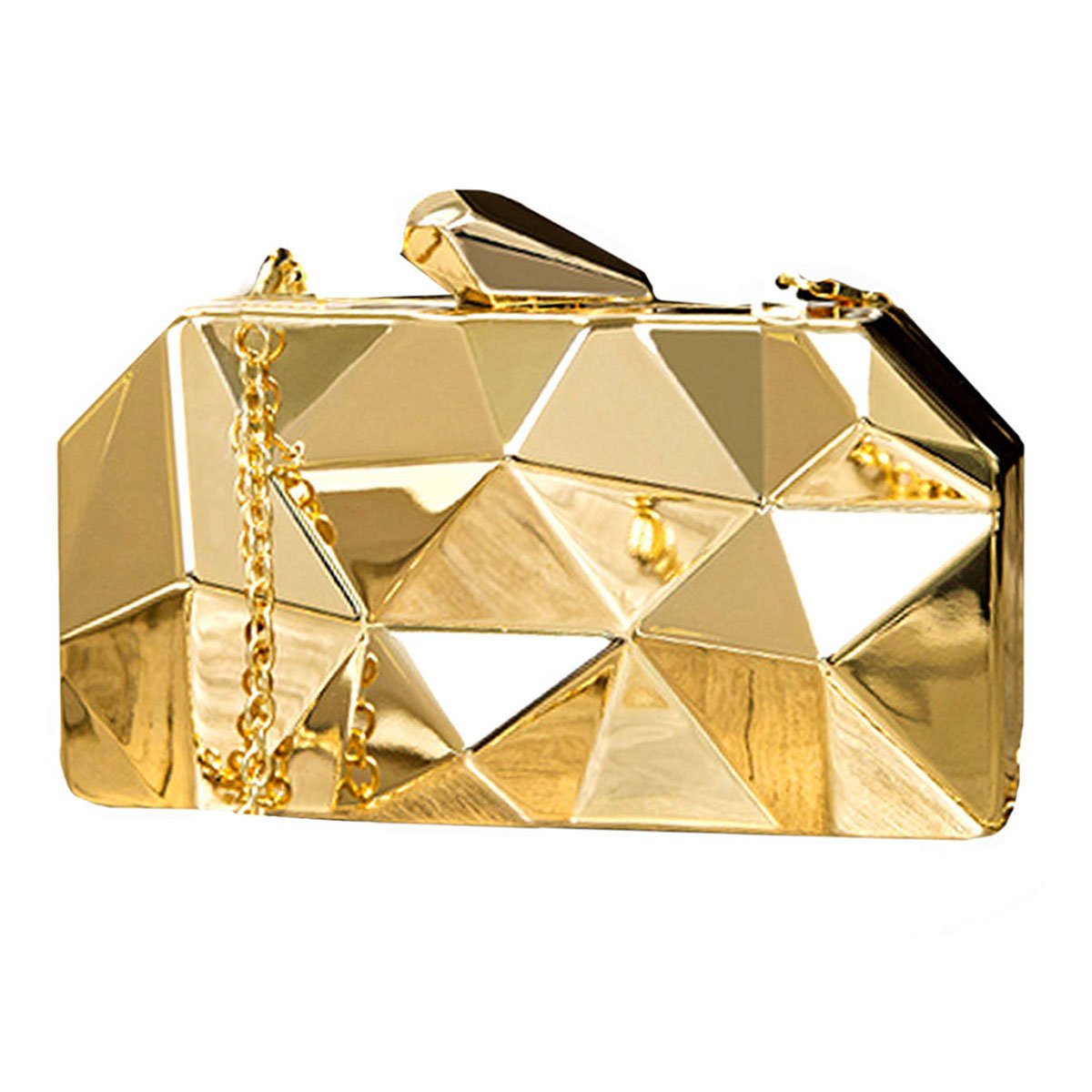 Elegant Women's Metal Box Clutch Purse with Diamond Accents - Mini Evening Bag with Chain Shoulder Strap for Parties, Weddings & Special Occasions