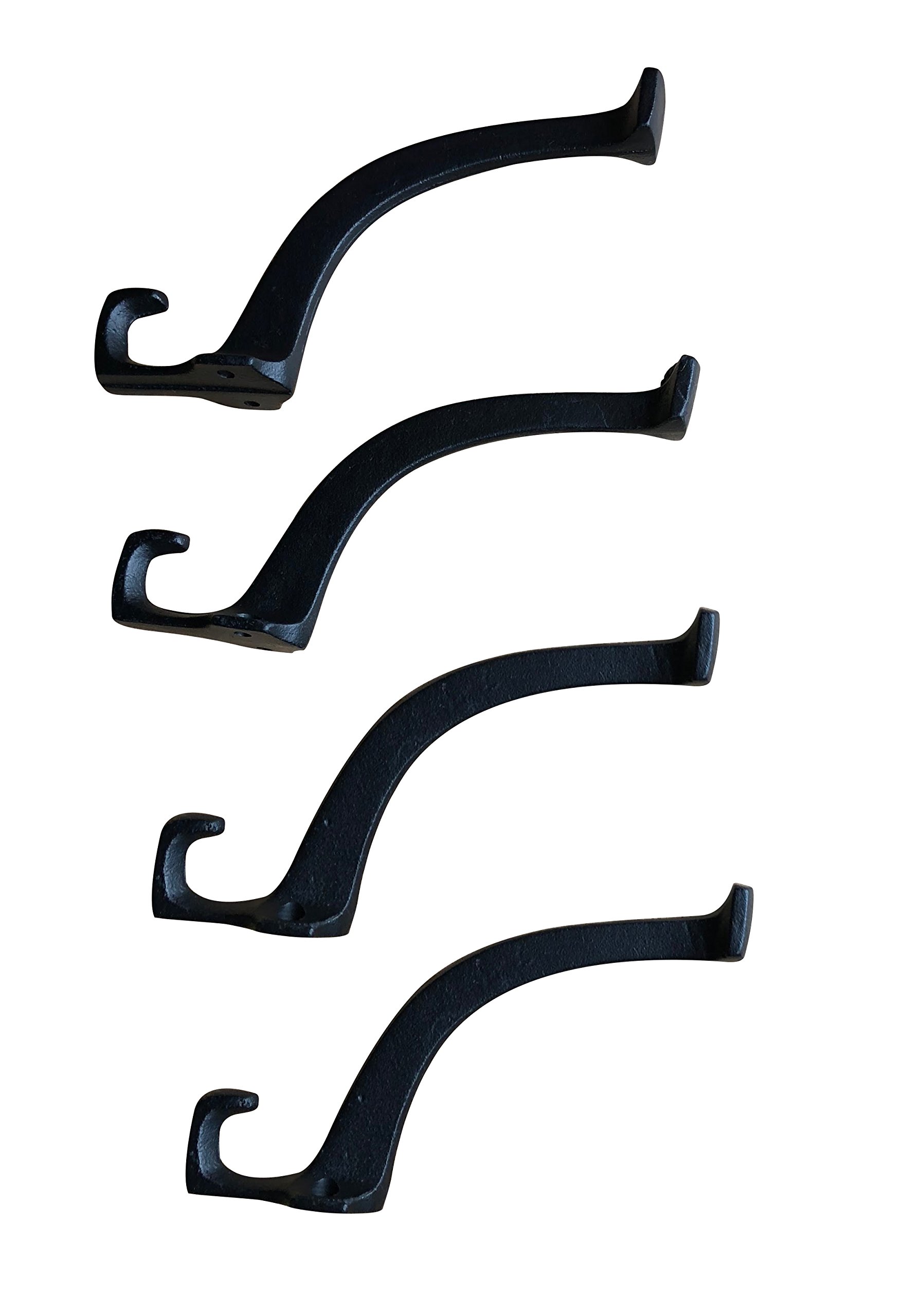 Set of 4 Black Rustic Wrought Iron Coat Hooks - Farmhouse Wall Mounted Entryway Hooks (5.75